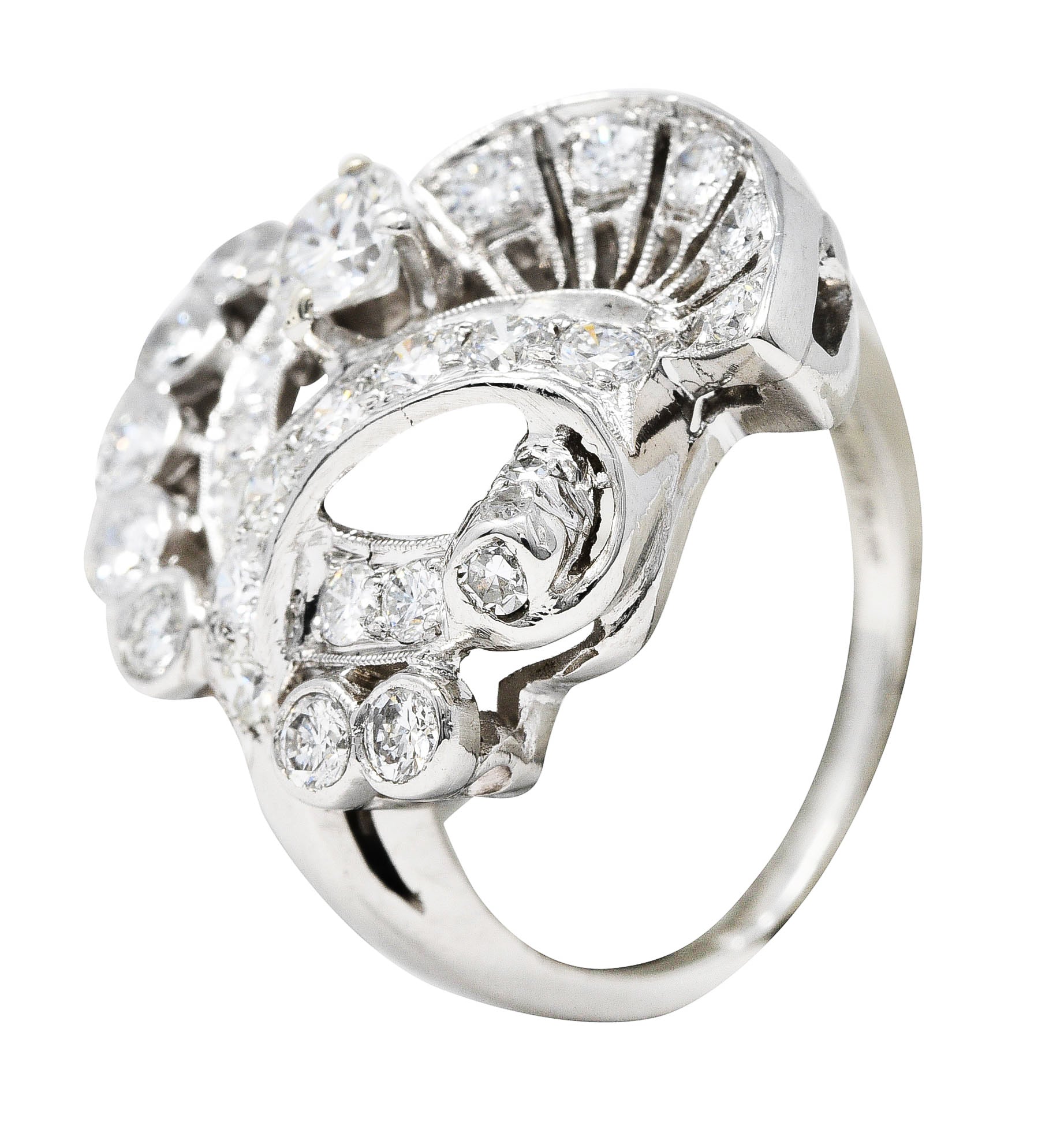 Mid-Century 1.82 CTW Diamond Platinum Cocktail RingRing - Wilson's Estate Jewelry