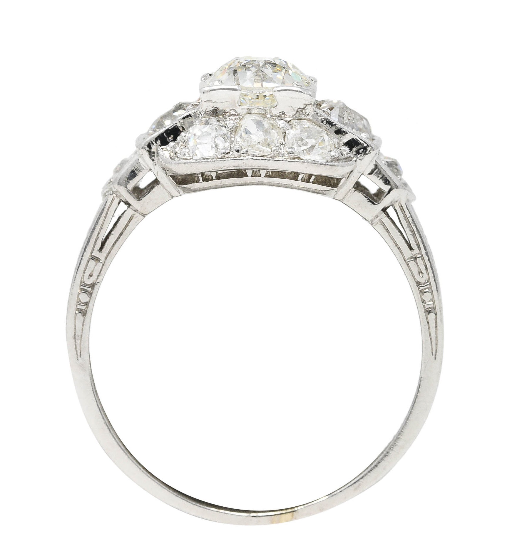 Art Deco 1.44 CTW Old European Diamond Platinum Stepped Engagement Ring Wilson's Estate Jewelry