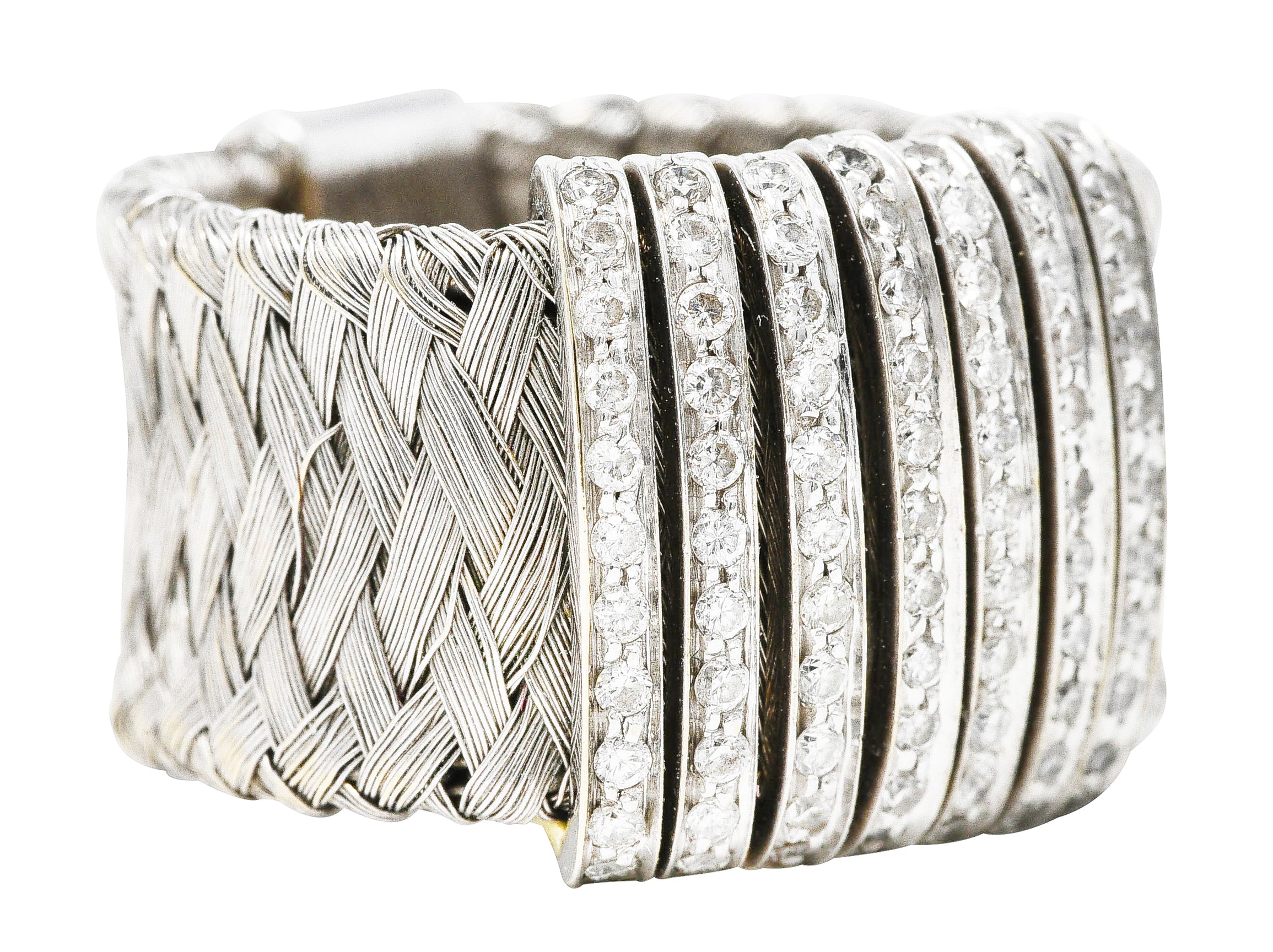 Roberto Coin 0.80 CTW Diamond 18 Karat White Gold Primavera Woven Band Ring Wilson's Estate Jewelry