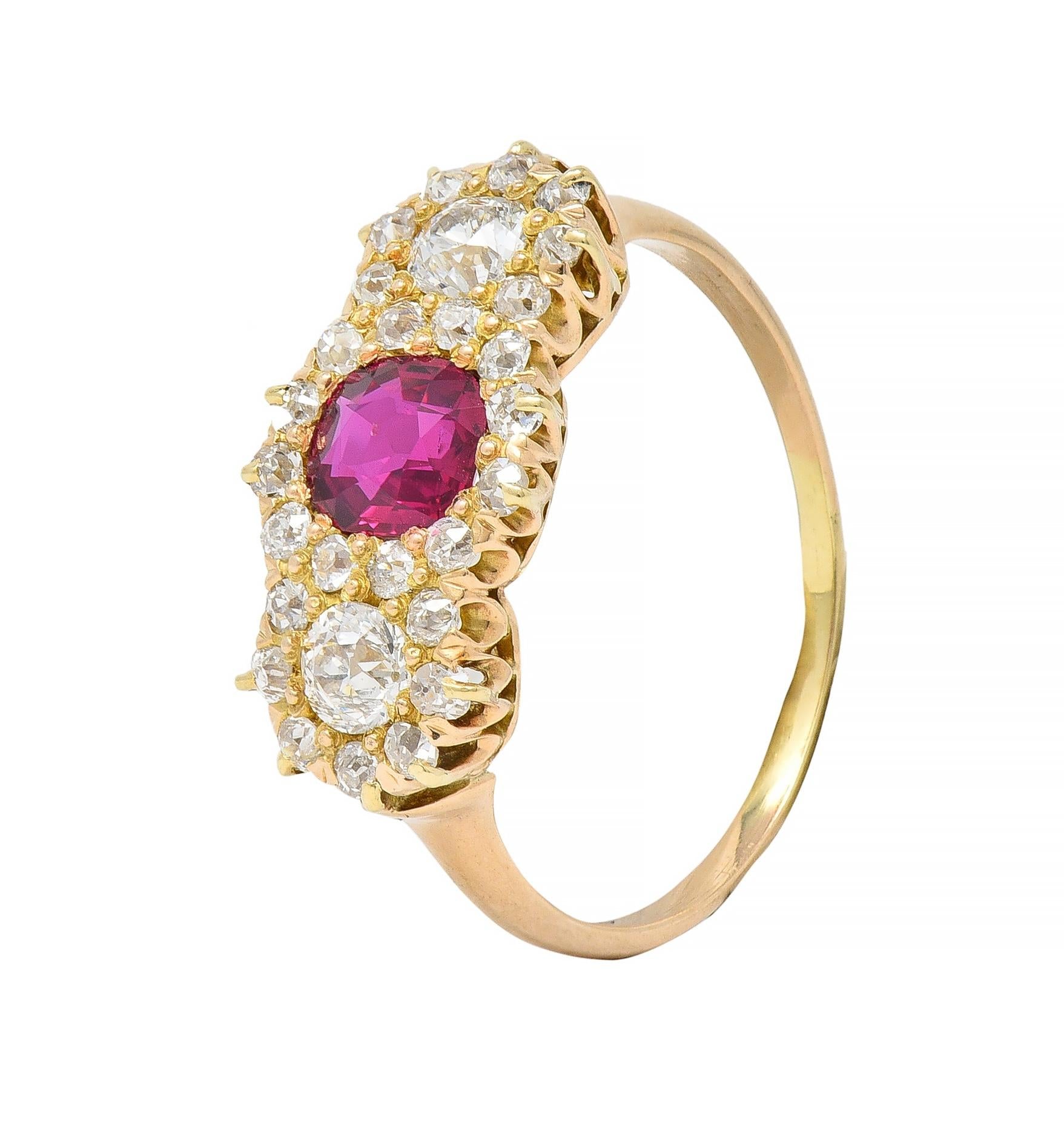 Late Victorian 1.57 CTW No Heat Ruby Diamond 14 Karat Gold Ring GIA