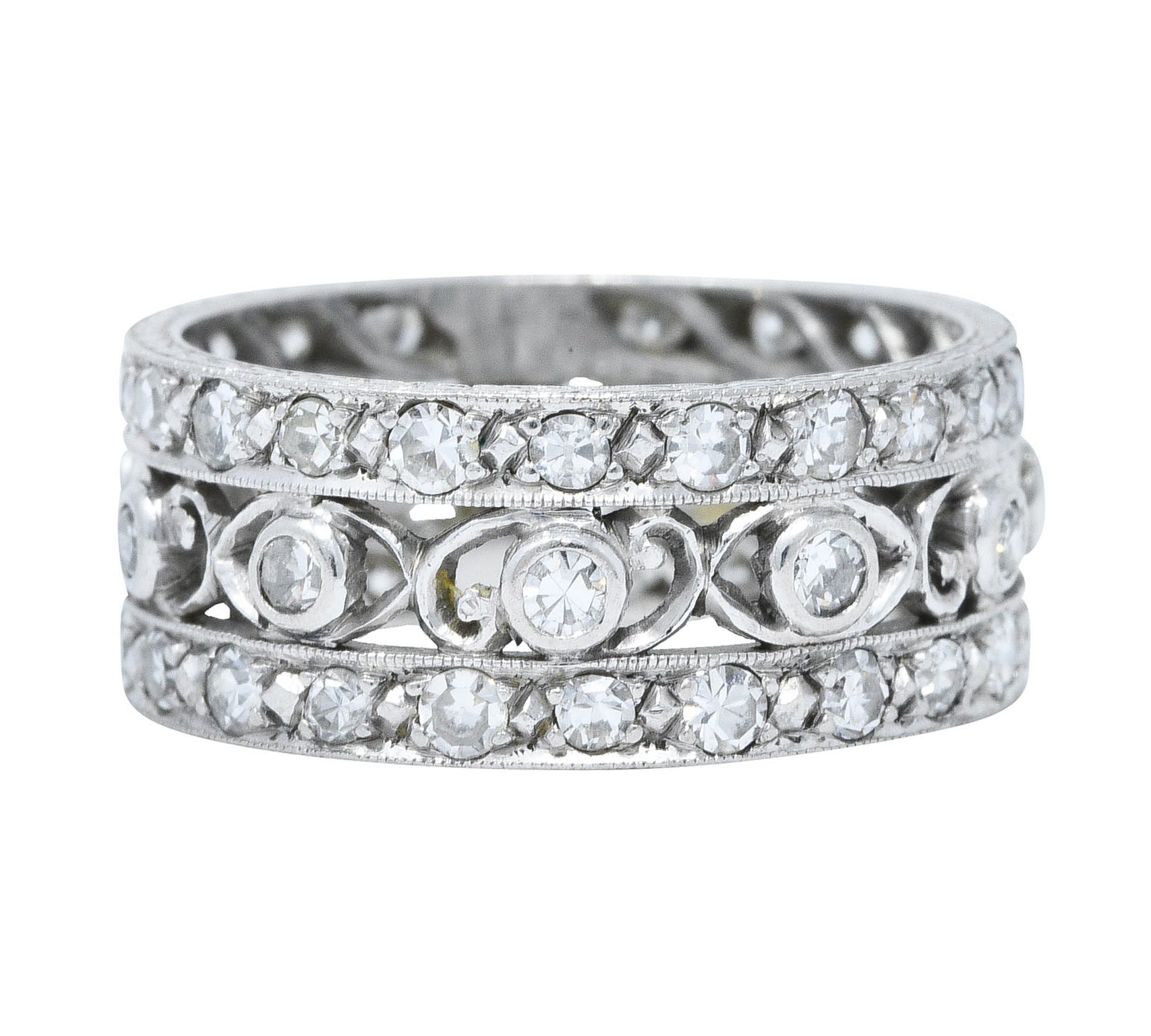 Art Deco 1.25 CTW Diamond Platinum Eyelet Eternity Band RingRing - Wilson's Estate Jewelry