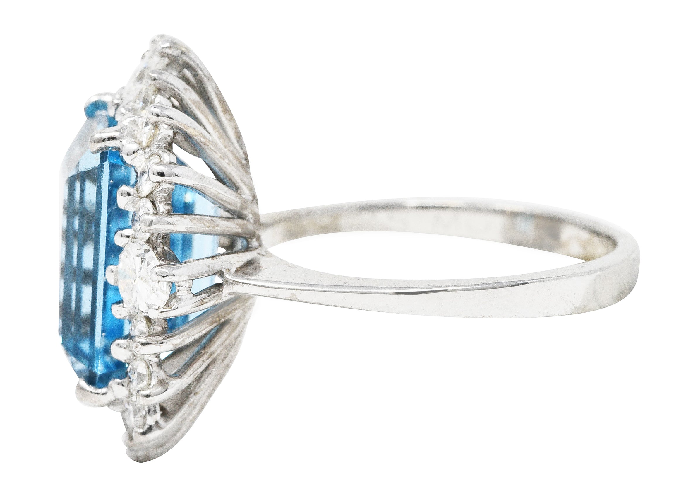 Vintage 8.05 CTW Aquamarine Diamond 14 Karat White Gold Cluster Ring Wilson's Estate Jewelry