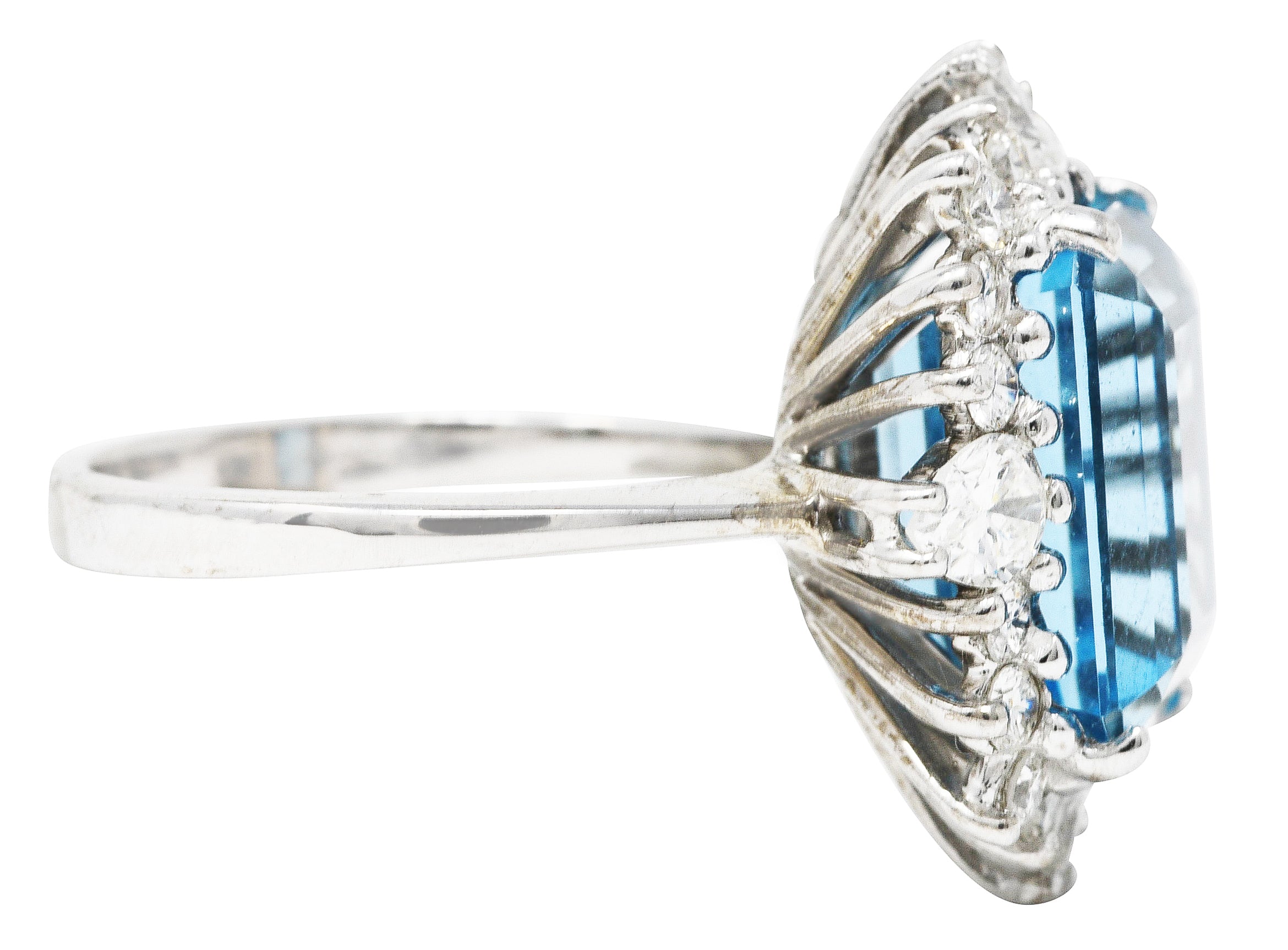 Vintage 8.05 CTW Aquamarine Diamond 14 Karat White Gold Cluster Ring Wilson's Estate Jewelry