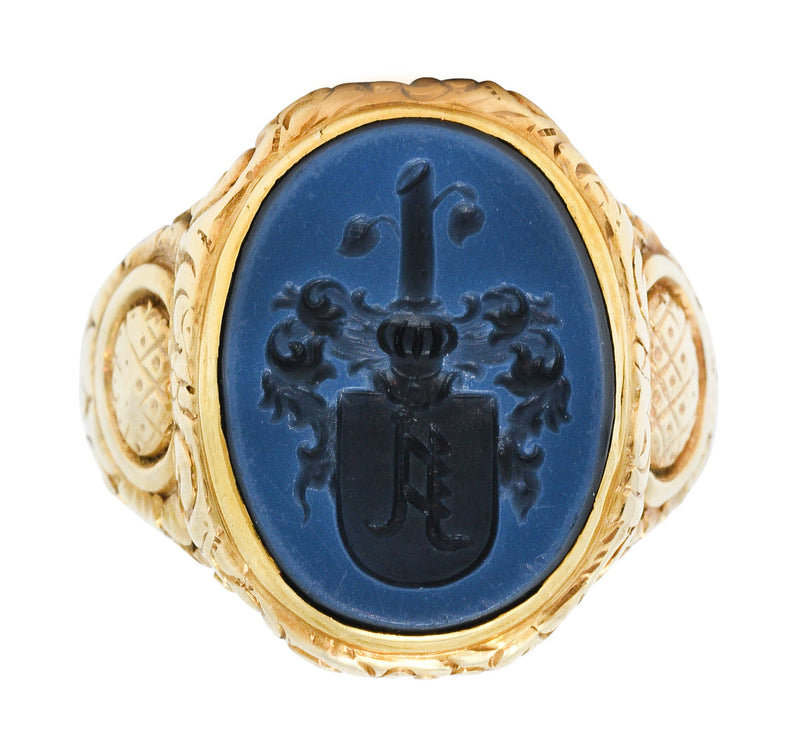 Art Nouveau Onyx Agate 14 Karat Gold Heraldry Signet RingRing - Wilson's Estate Jewelry