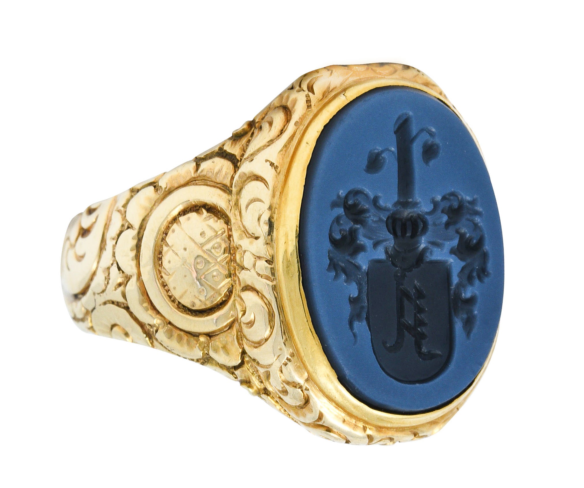 Art Nouveau Onyx Agate 14 Karat Gold Heraldry Signet RingRing - Wilson's Estate Jewelry