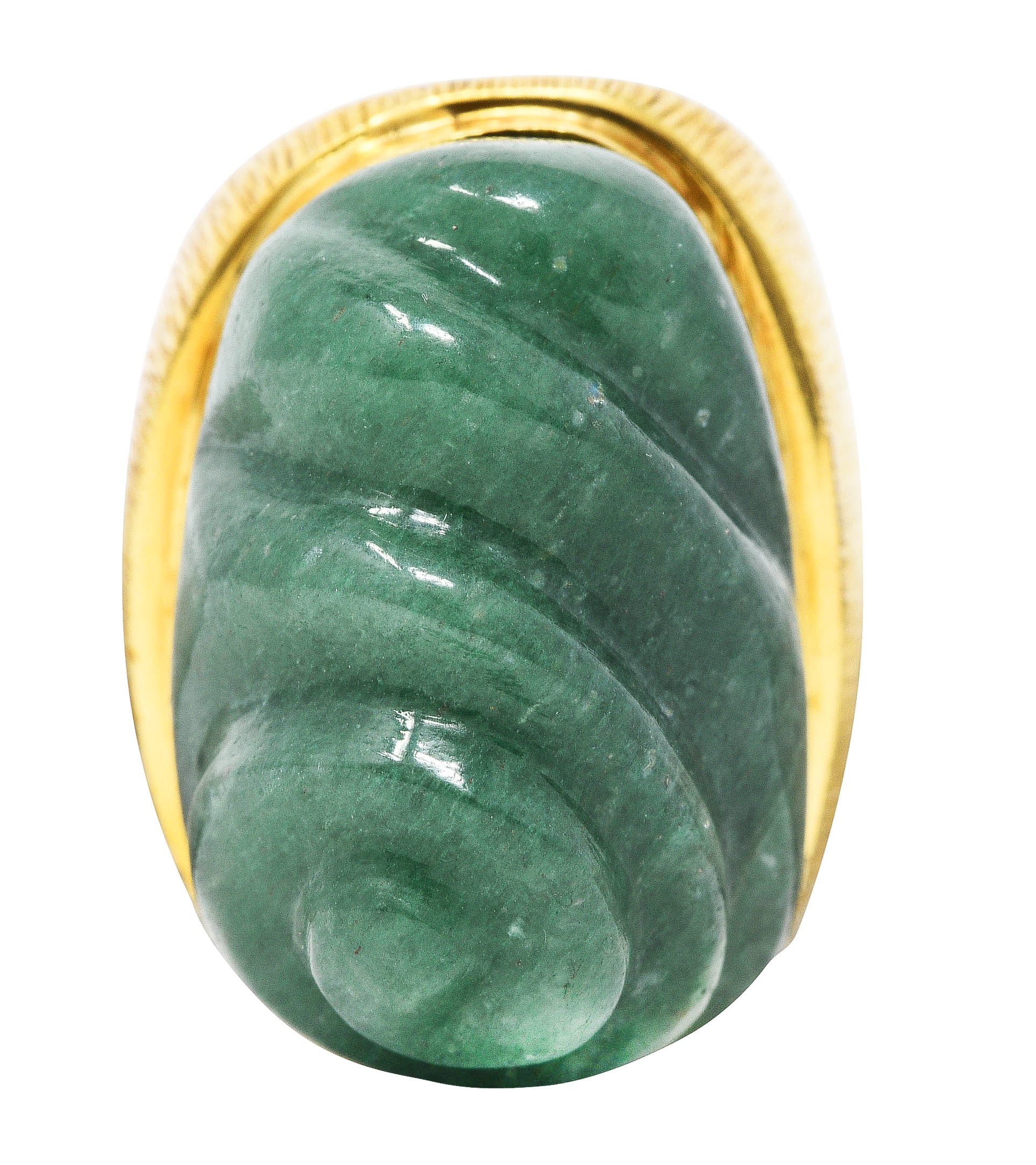 1970's Vintage Carved Aventurine 18 Karat Yellow Gold Statement RingRing - Wilson's Estate Jewelry