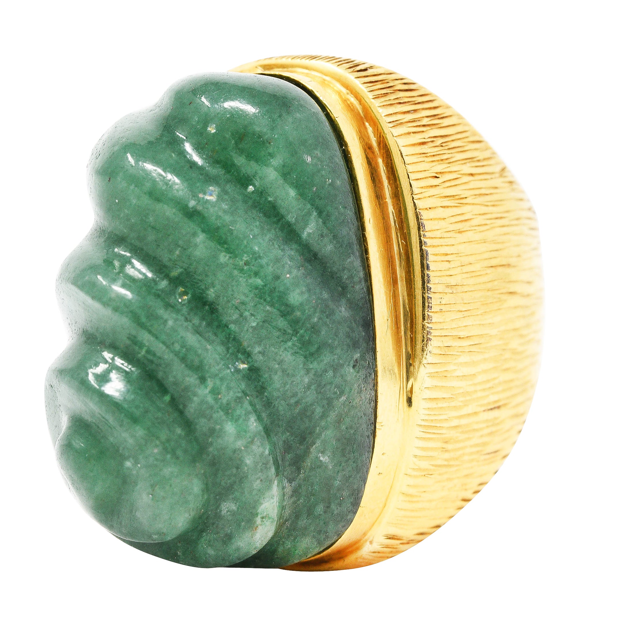 1970's Vintage Carved Aventurine 18 Karat Yellow Gold Statement RingRing - Wilson's Estate Jewelry