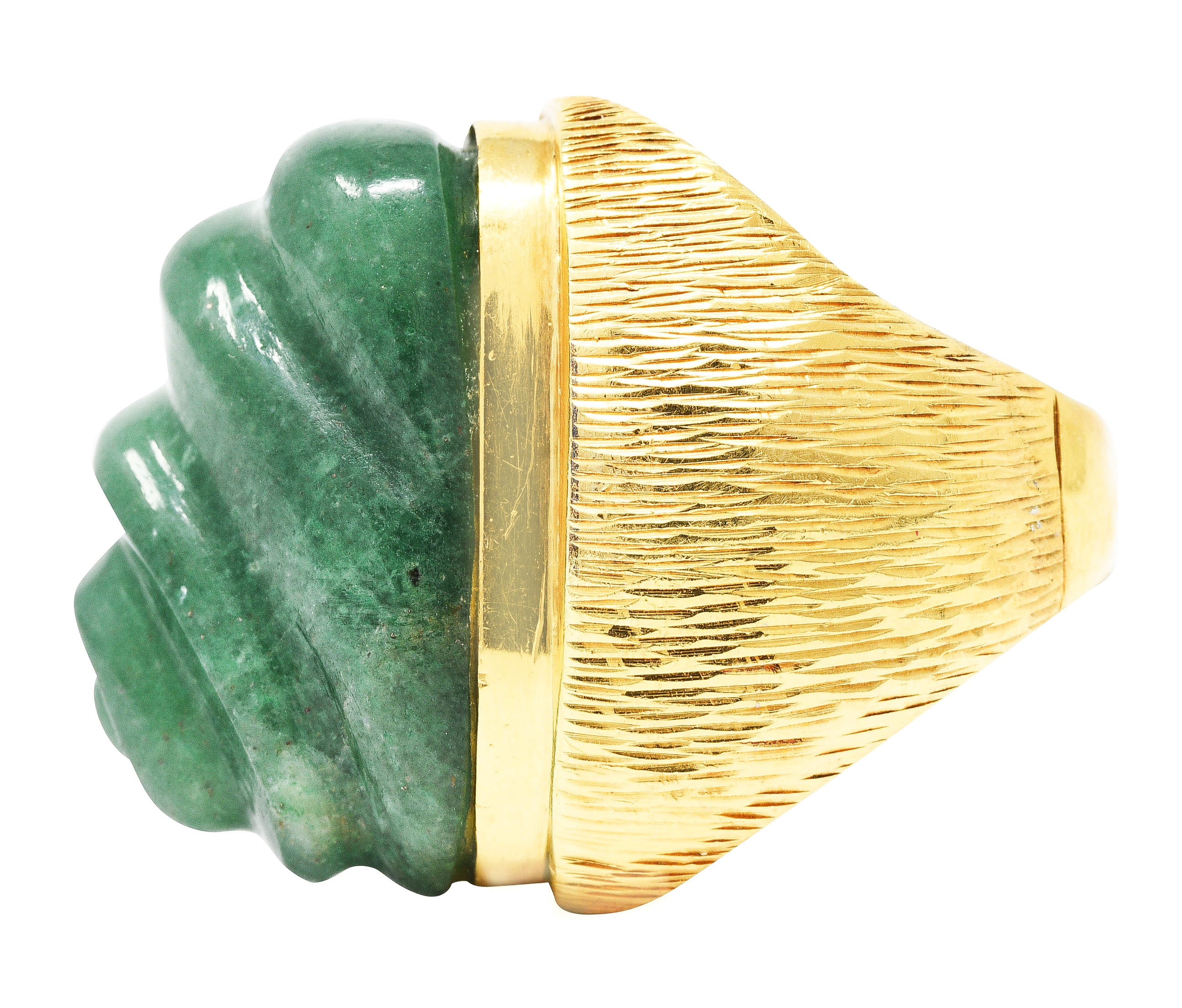 1970's Vintage Carved Aventurine 18 Karat Yellow Gold Statement RingRing - Wilson's Estate Jewelry