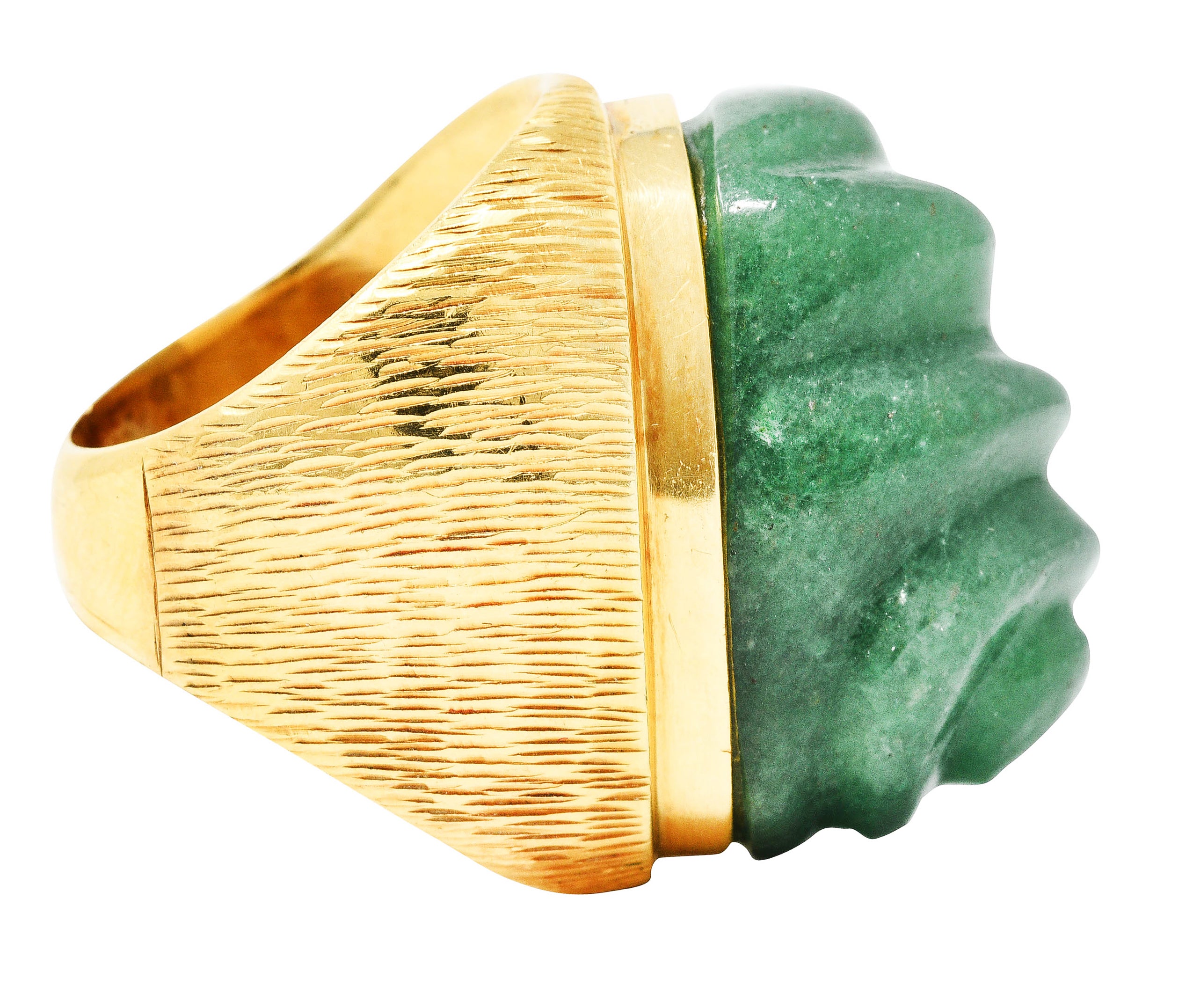 1970's Vintage Carved Aventurine 18 Karat Yellow Gold Statement RingRing - Wilson's Estate Jewelry