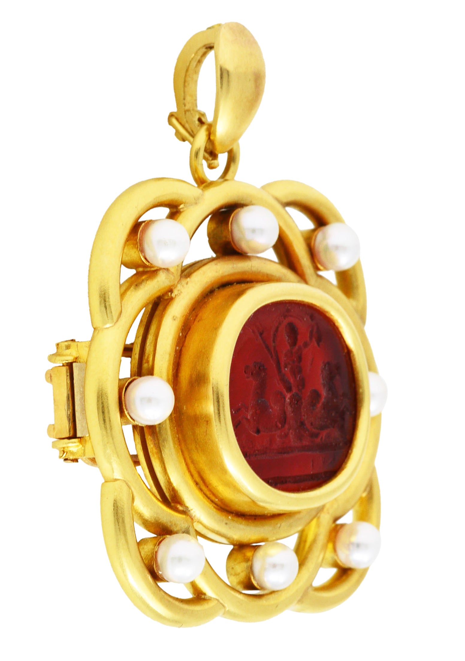 Elizabeth Locke Pearl Venetian Glass Intaglio 18 Karat Yellow Gold Poseidon Enhancer Pendant Brooch Wilson's Estate Jewelry