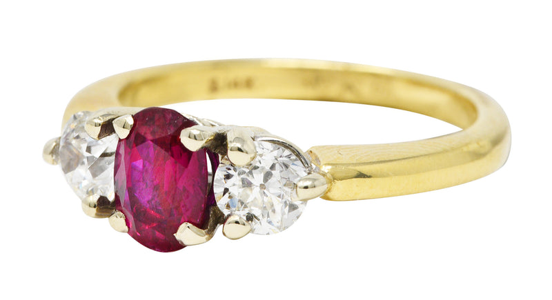 Vintage 1.50 CTW Ruby Diamond 14 Karat Two-Tone Gold Three Stone Ring Wilson's Estate Jewelry