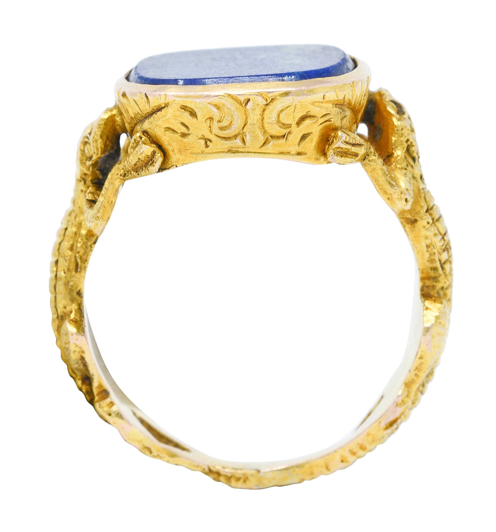 1900 Victorian Lapis Lazuli 14 Karat Gold Lizard Unisex Signet RingRing - Wilson's Estate Jewelry