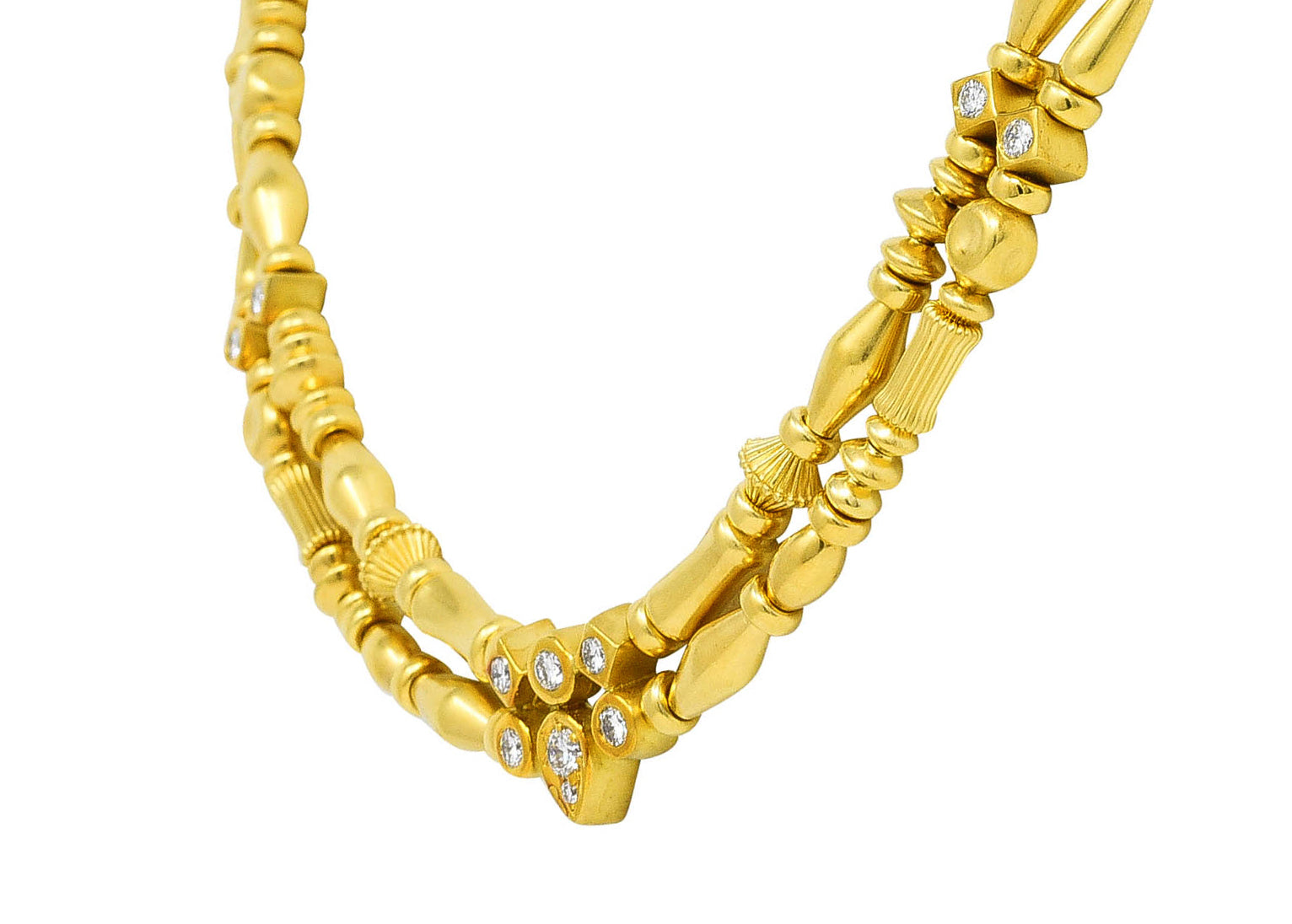 SeidenGang Diamond 18 Karat Yellow Gold Swagged Multi-Strand Station Necklace Wilson's Estate Jewelry