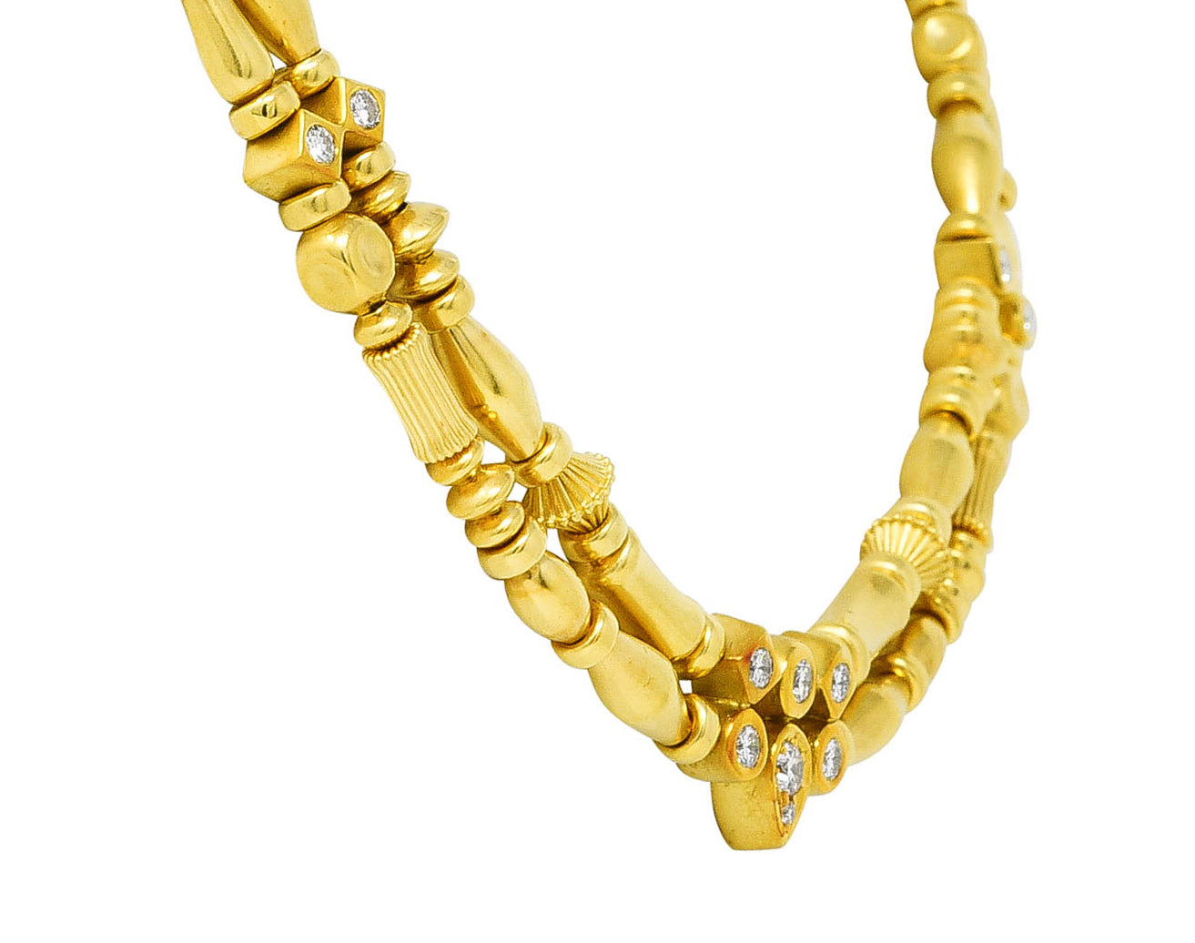 SeidenGang Diamond 18 Karat Yellow Gold Swagged Multi-Strand Station Necklace Wilson's Estate Jewelry