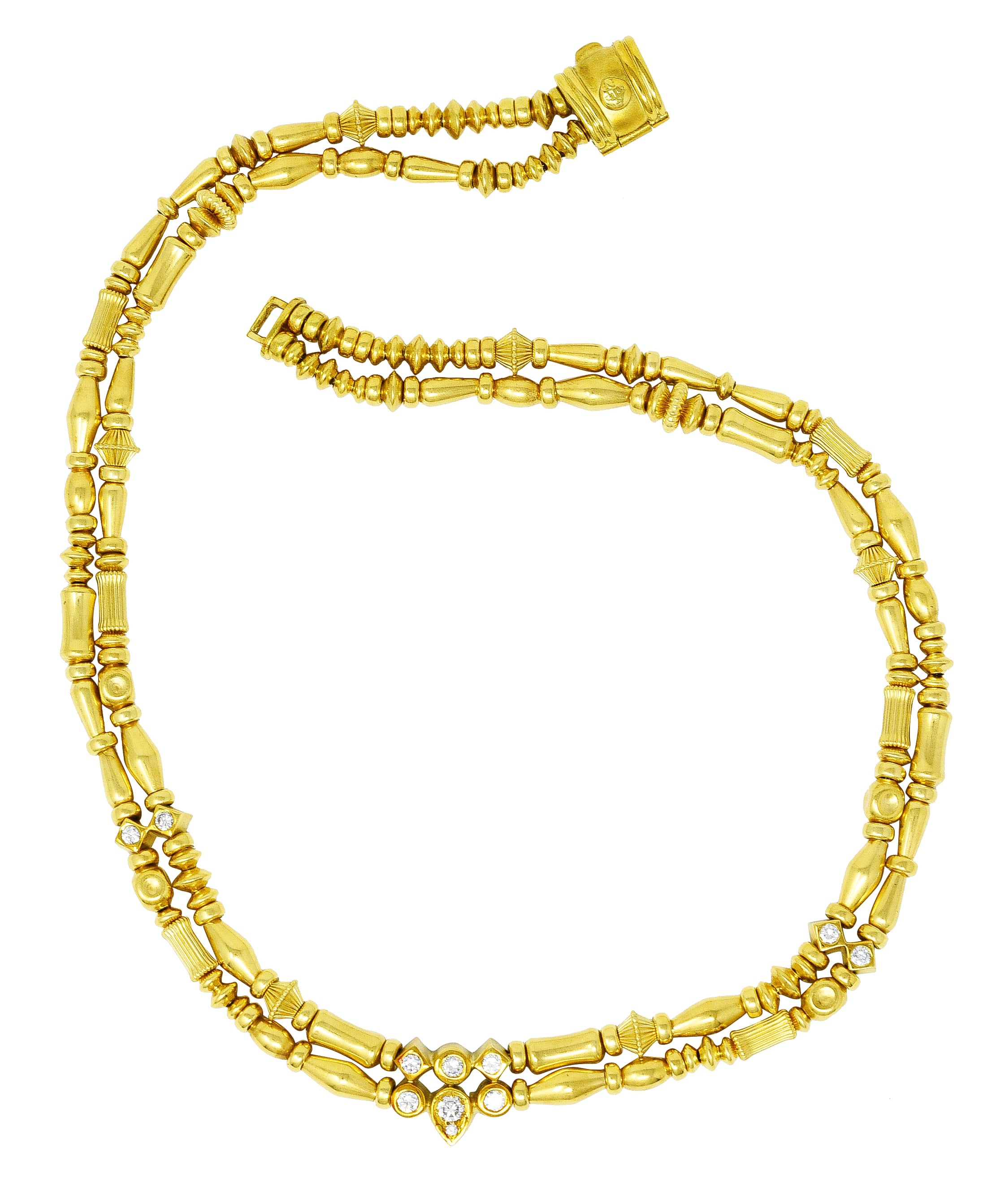 SeidenGang Diamond 18 Karat Yellow Gold Swagged Multi-Strand Station Necklace Wilson's Estate Jewelry