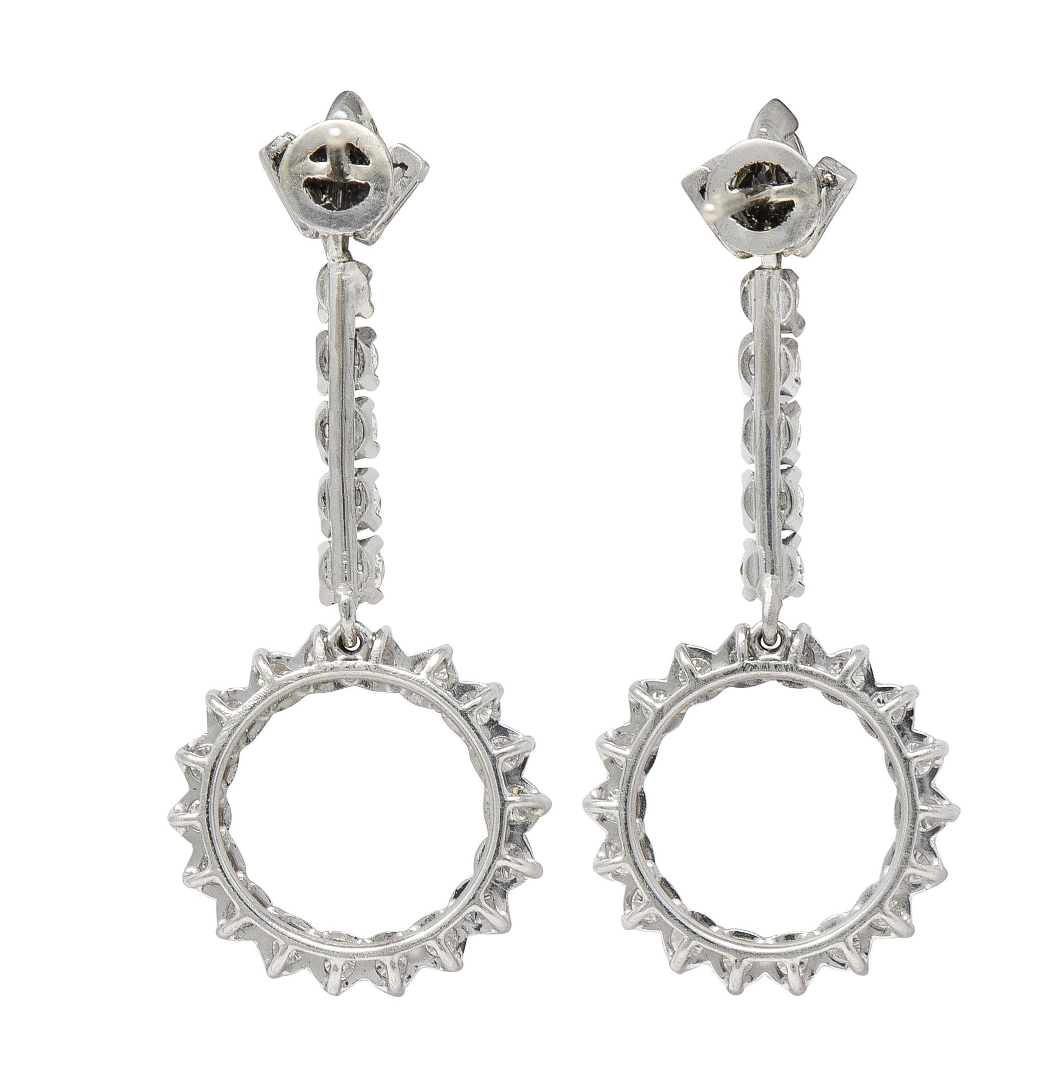 Contemporary 1.74 CTW Round Brilliant Diamond Platinum Circle Drop Earrings