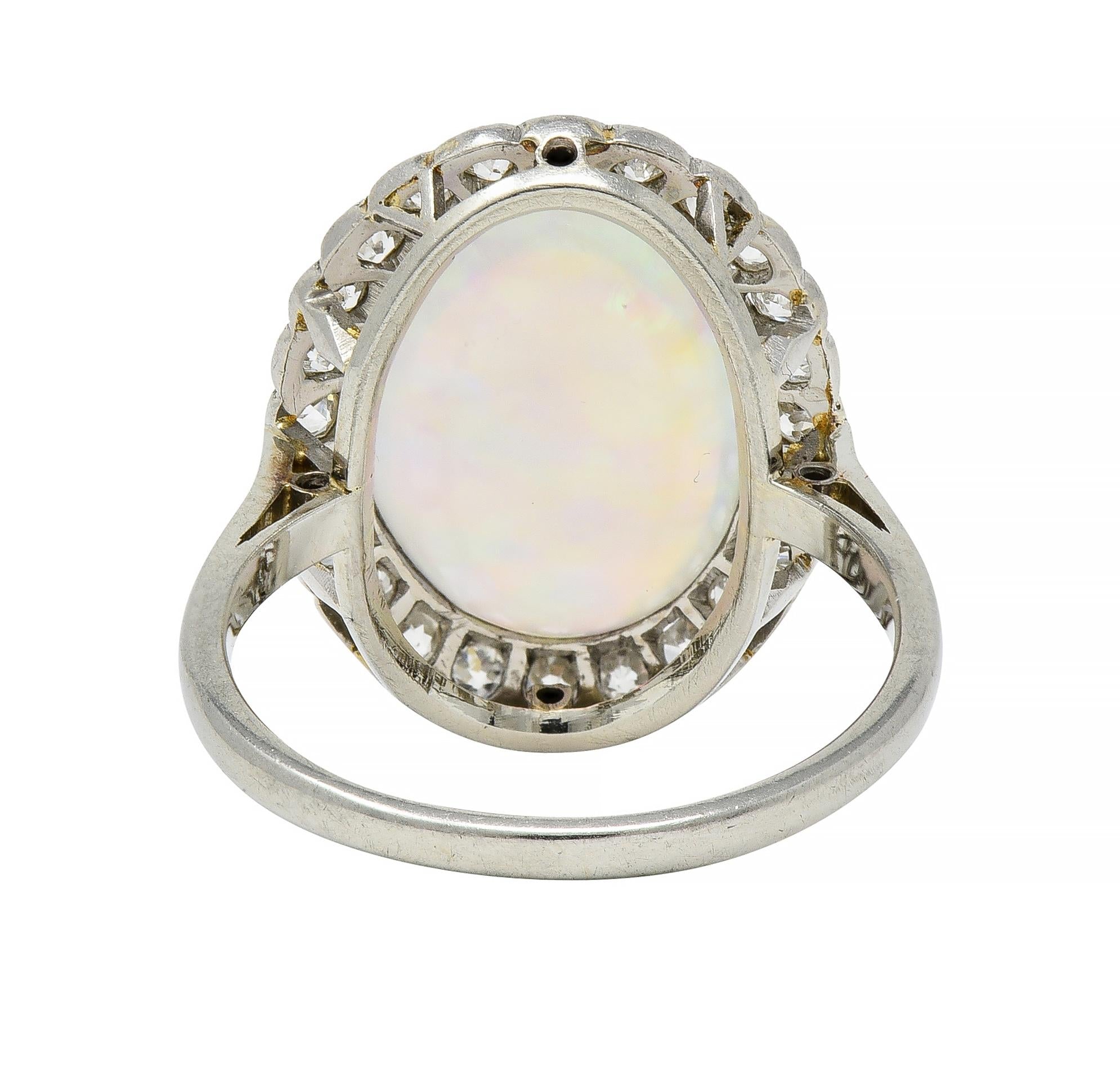 Opal Art Deco Jelly Opal Diamond Platinum 18 Karat Gold Vintage Halo Ring