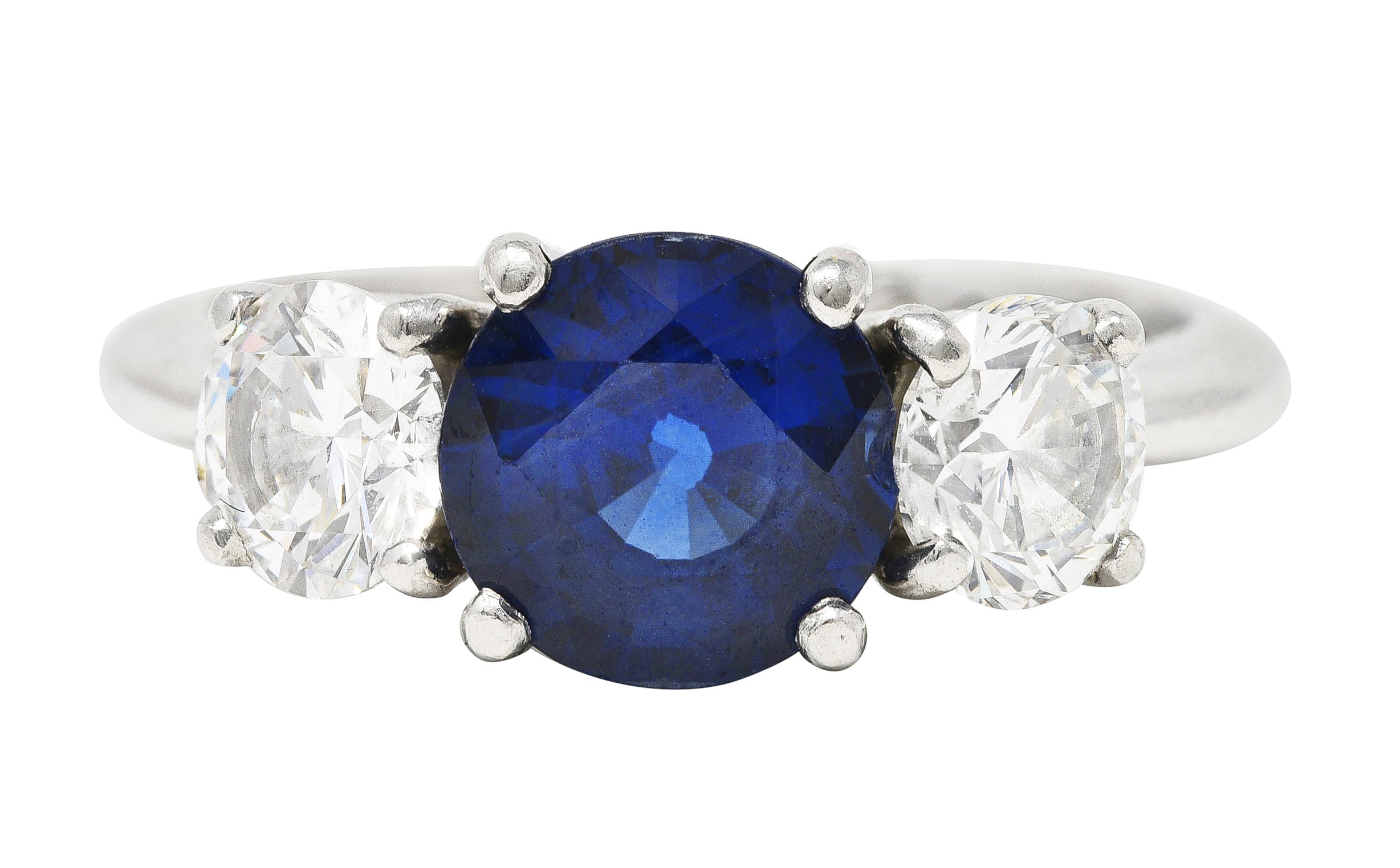 Contemporary 2.92 CTW Sapphire Diamond Platinum Three Stone Ring Wilson's Estate Jewelry