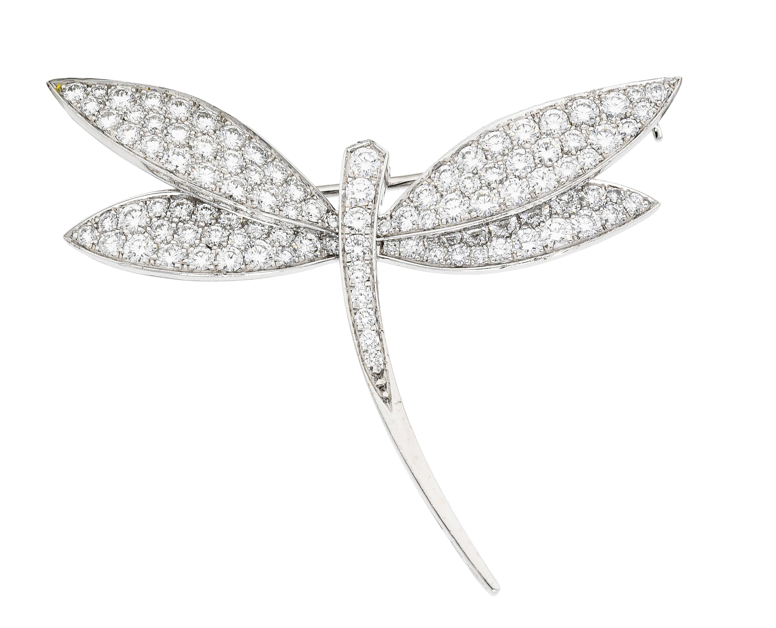 Van Cleef & Arpels French 2.00 CTW Diamond 18 Karat White Gold Dragonfly Brooch Wilson's Estate Jewelry