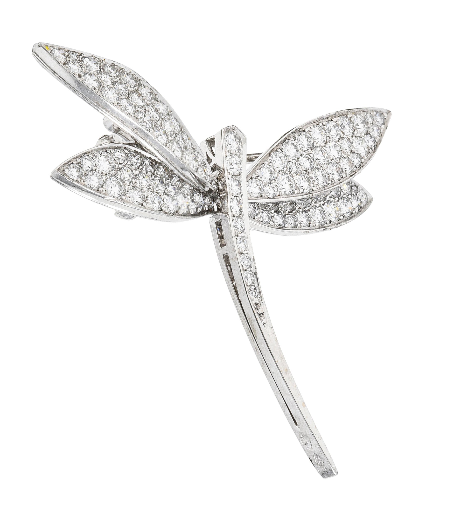 Van Cleef & Arpels French 2.00 CTW Diamond 18 Karat White Gold Dragonfly Brooch Wilson's Estate Jewelry