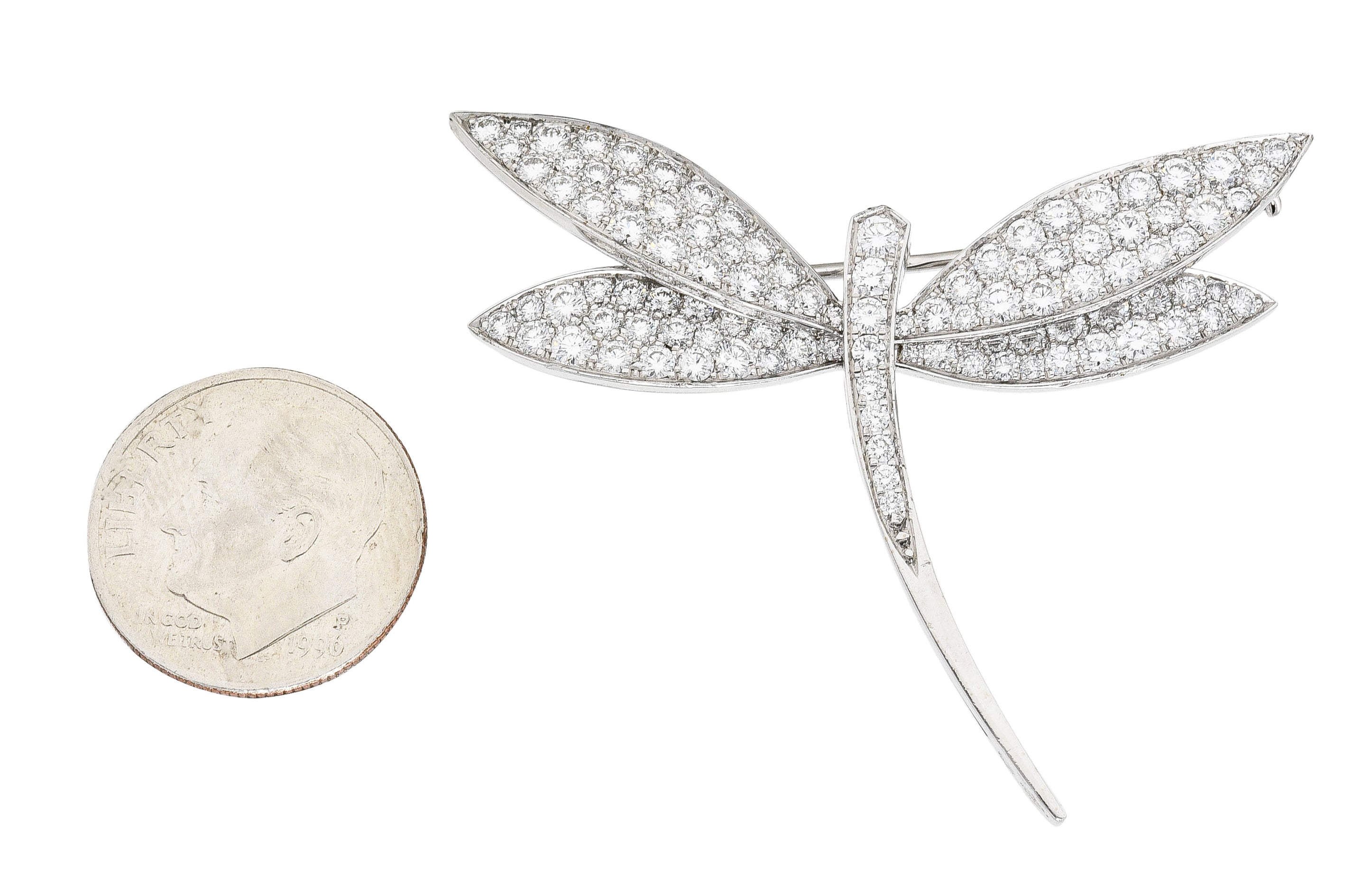 Van Cleef & Arpels French 2.00 CTW Diamond 18 Karat White Gold Dragonfly Brooch Wilson's Estate Jewelry