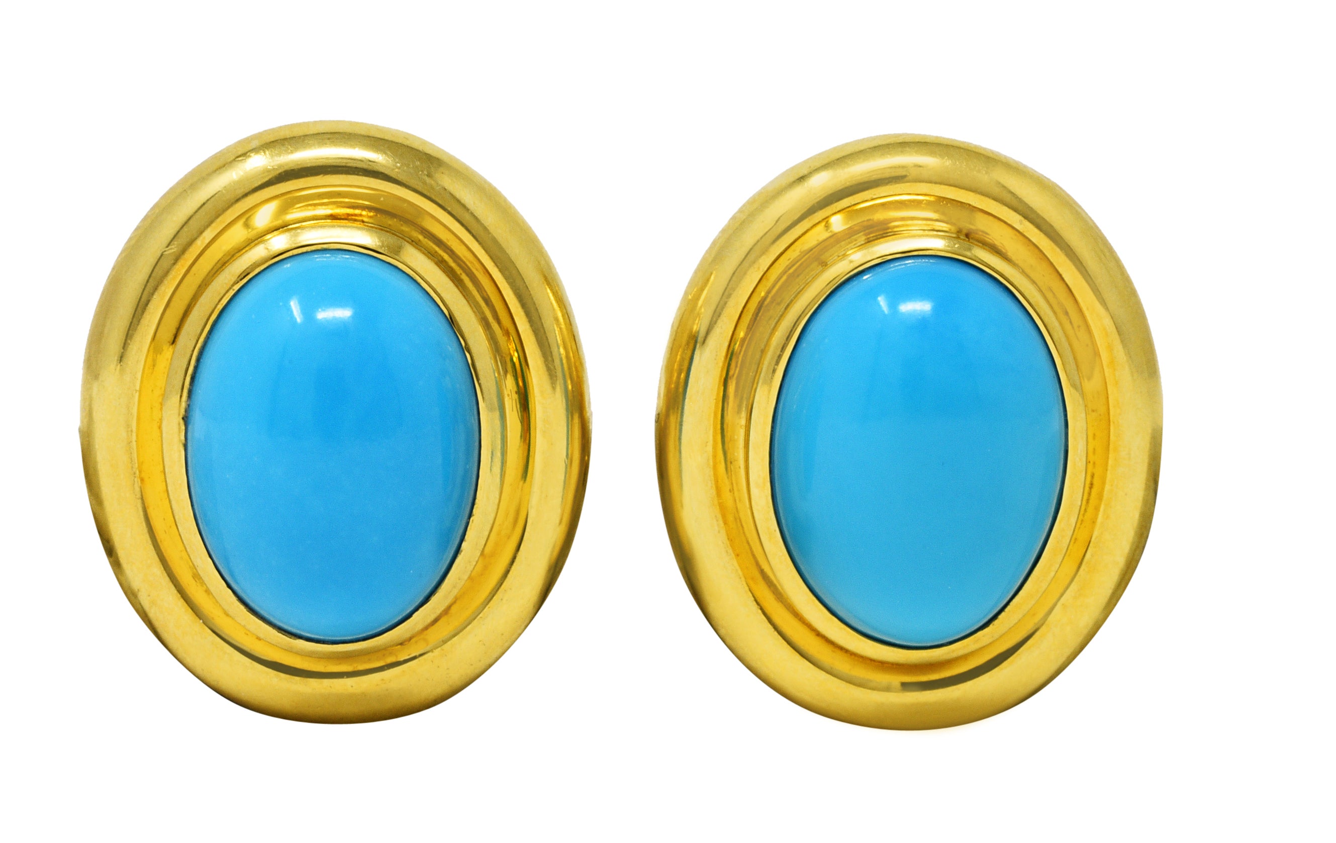 Paloma Picasso Tiffany & Co. 1980's Turquoise 18 Karat Yellow Gold Cabochon Vintage Earrings Wilson's Estate Jewelry