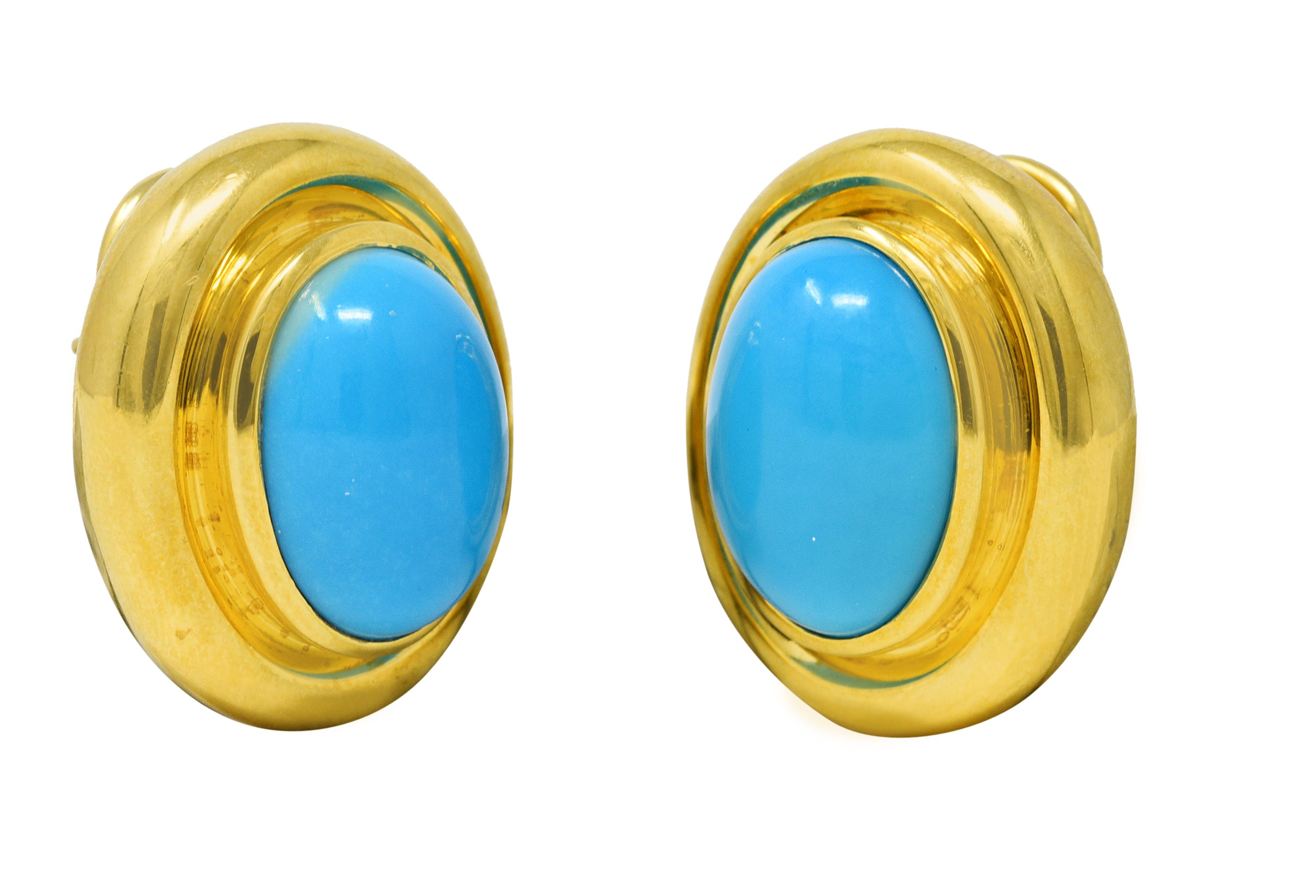 Paloma Picasso Tiffany & Co. 1980's Turquoise 18 Karat Yellow Gold Cabochon Vintage Earrings Wilson's Estate Jewelry