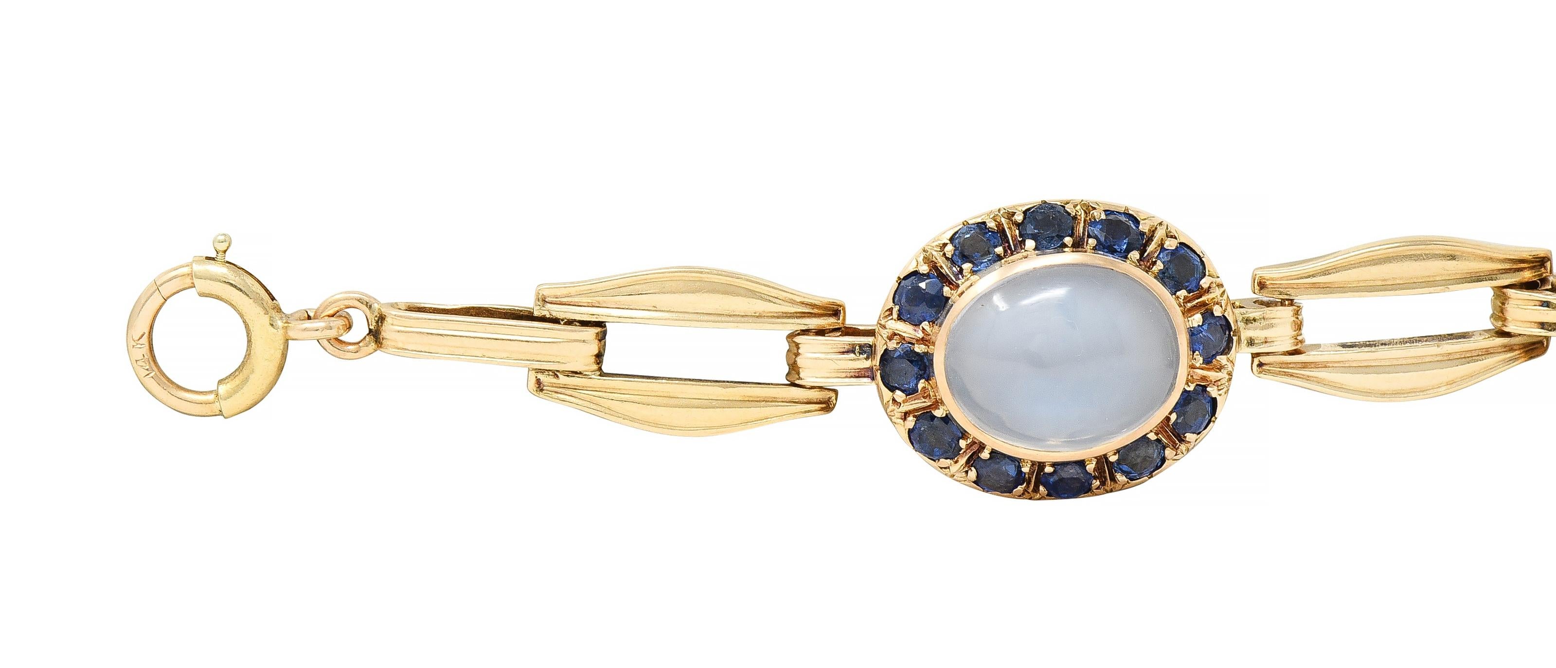 Church & Co. Mid-Century 4.80 CTW Sapphire Moonstone 14 Karat Gold Link Bracelet