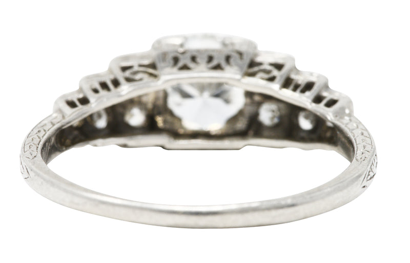 Mid-Century Transitional Cut 1.08 CTW Diamond Platinum Stepped Heart Vintage Engagement Ring Wilson's Estate Jewelry