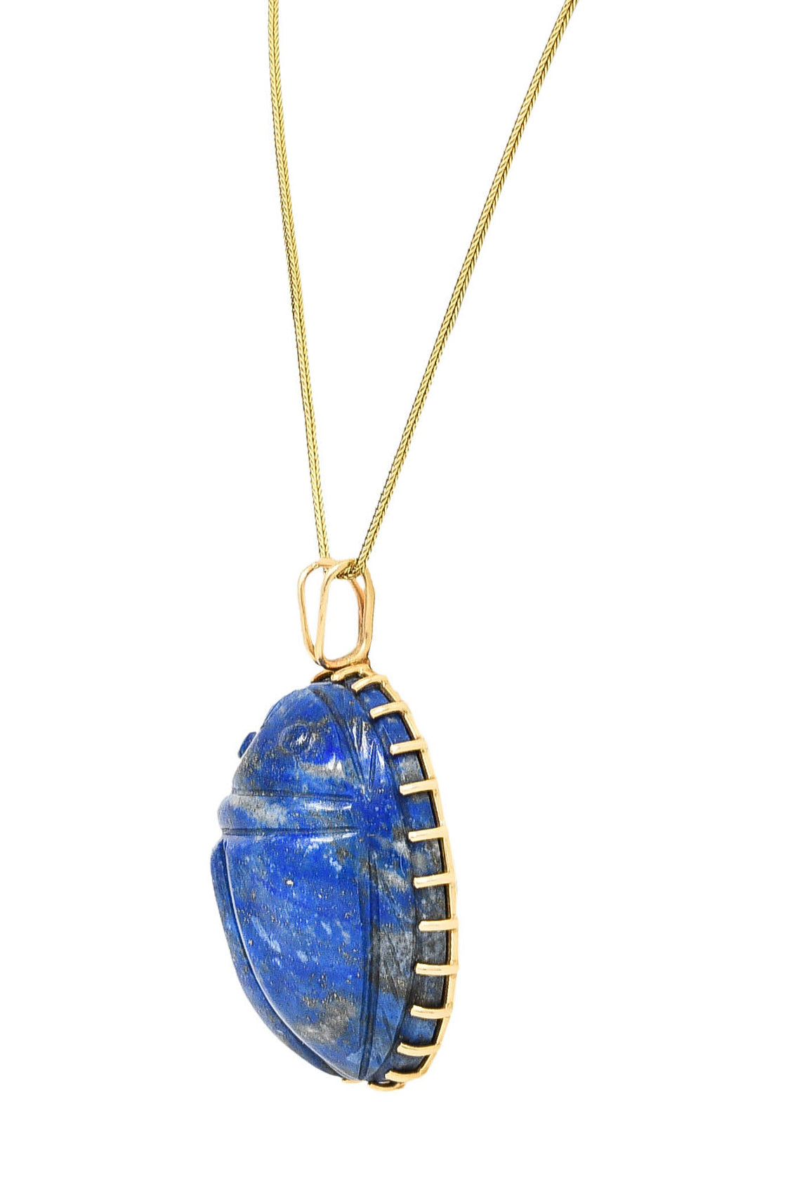 Substantial 1970's Lapis Lazuli 14 Karat Gold Scarab Pendant NecklaceNecklace - Wilson's Estate Jewelry