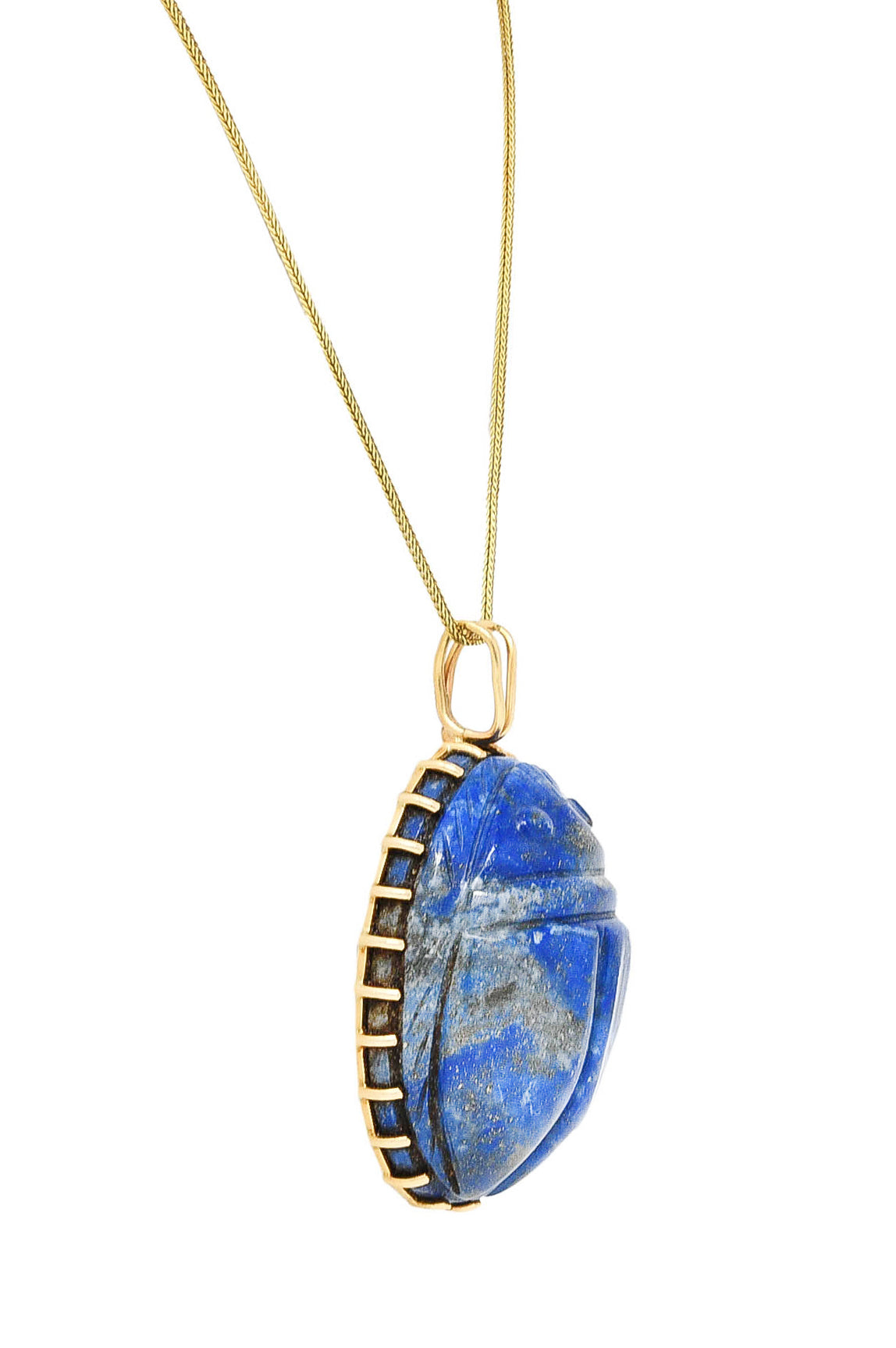 Substantial 1970's Lapis Lazuli 14 Karat Gold Scarab Pendant NecklaceNecklace - Wilson's Estate Jewelry