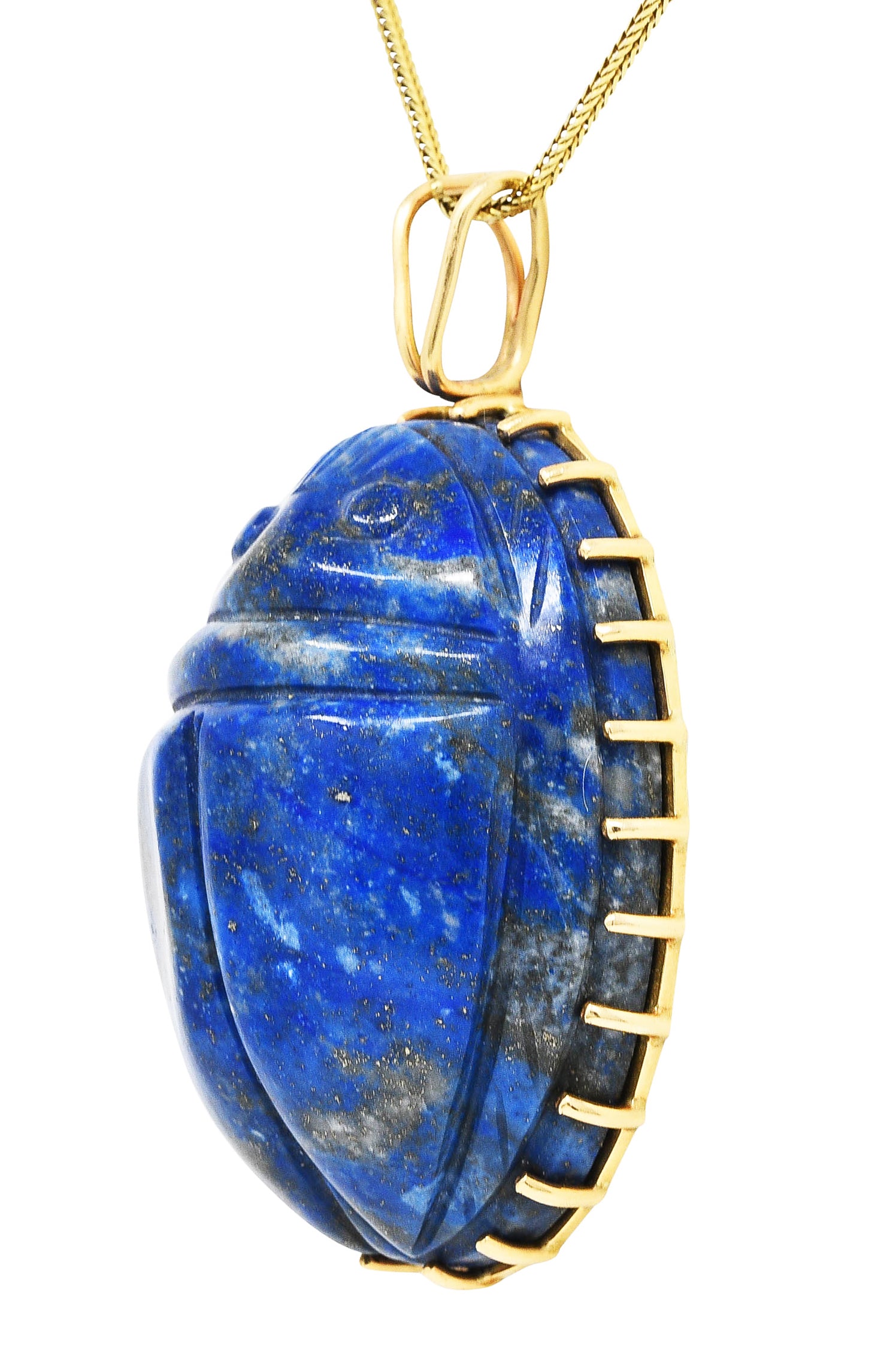 Substantial 1970's Lapis Lazuli 14 Karat Gold Scarab Pendant NecklaceNecklace - Wilson's Estate Jewelry