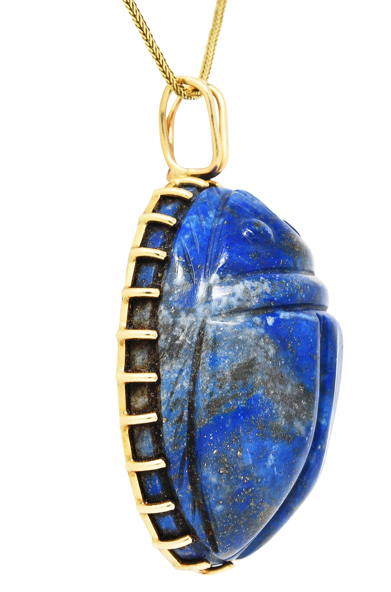 Substantial 1970's Lapis Lazuli 14 Karat Gold Scarab Pendant NecklaceNecklace - Wilson's Estate Jewelry