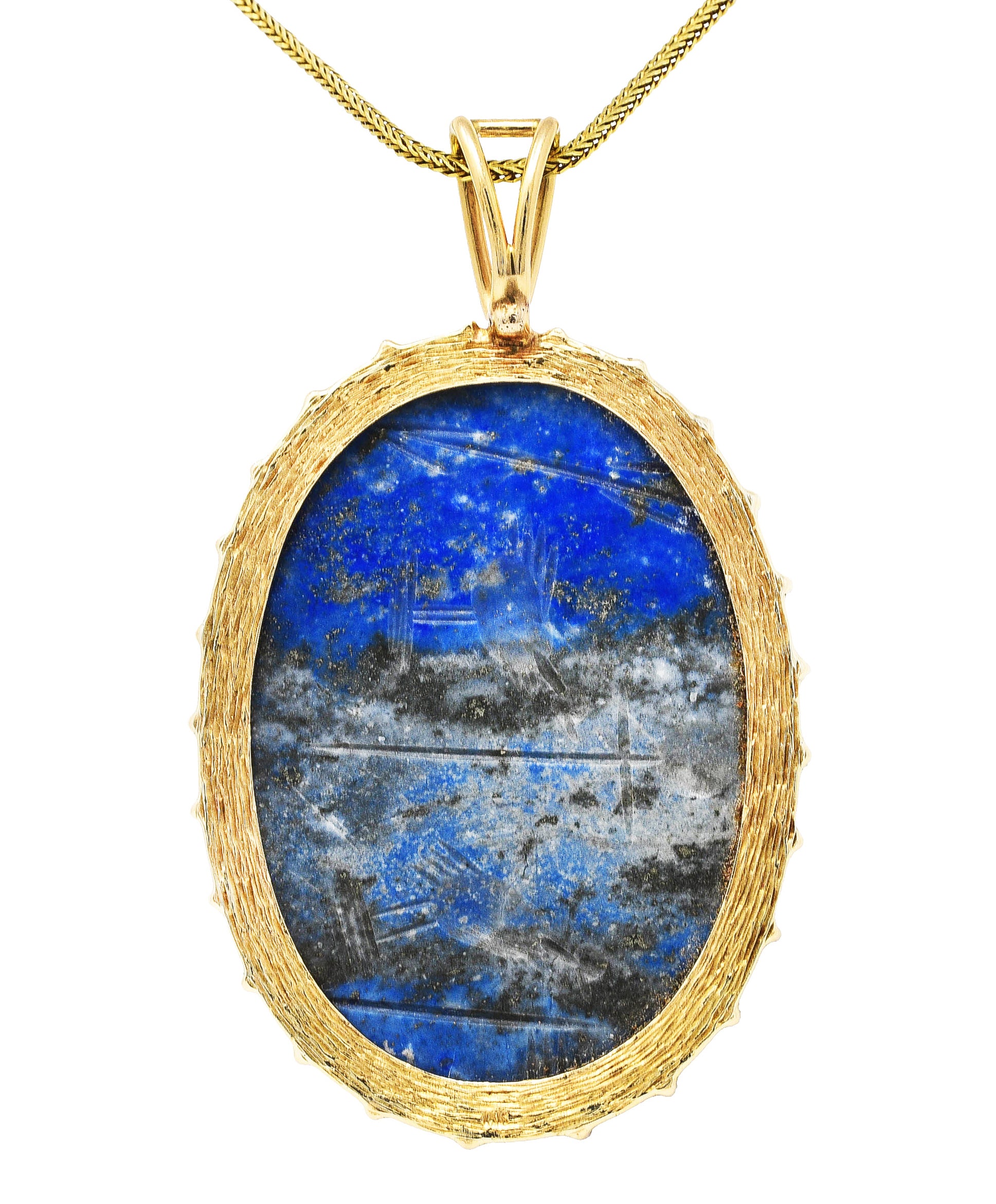 Substantial 1970's Lapis Lazuli 14 Karat Gold Scarab Pendant NecklaceNecklace - Wilson's Estate Jewelry