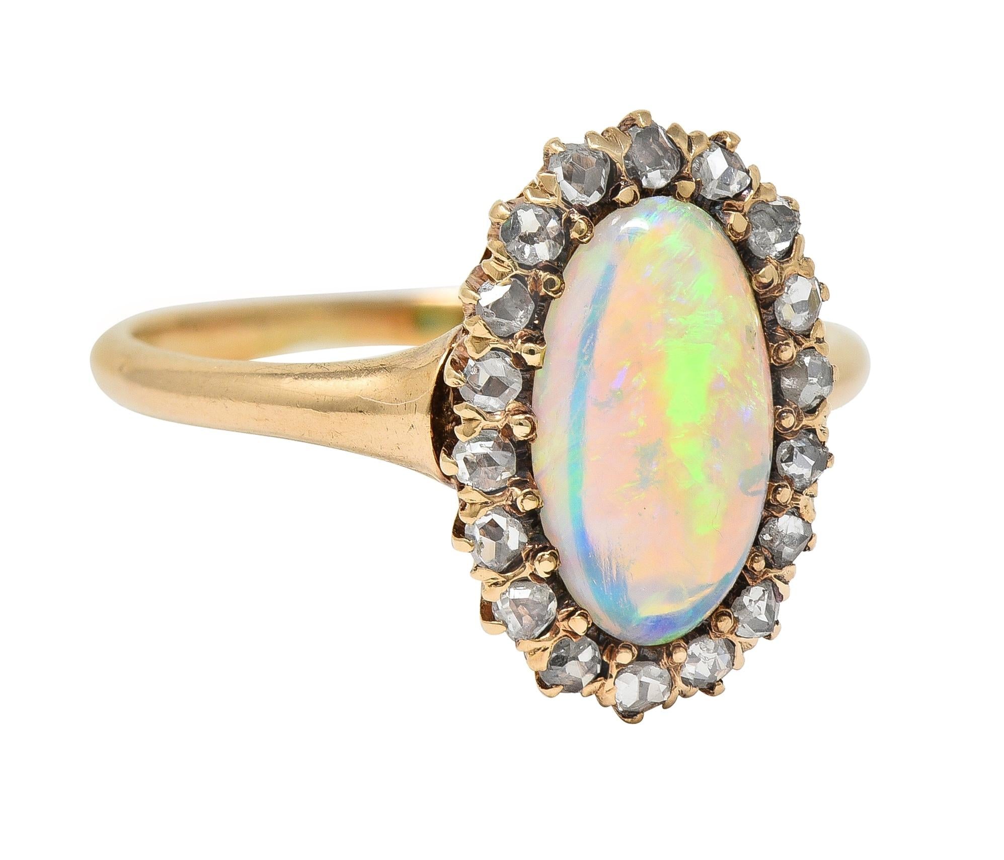 Victorian Opal Diamond 18 Karat Yellow Gold Antique Halo Ring