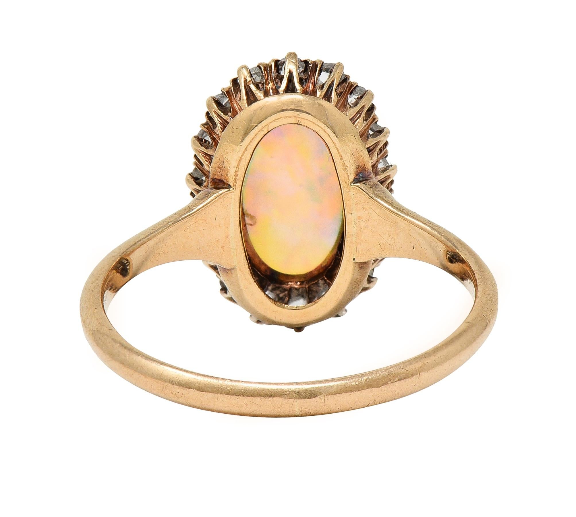 Victorian Opal Diamond 18 Karat Yellow Gold Antique Halo Ring