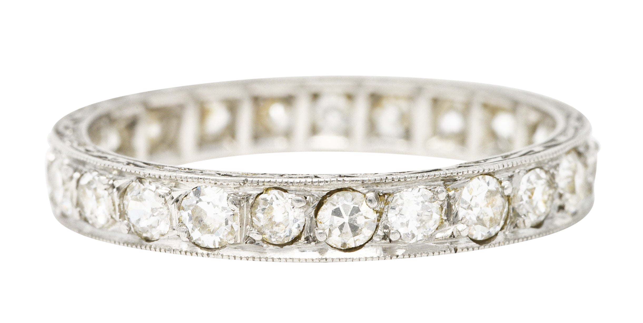 Art Deco Old European 1.15 CTW Diamond Platinum Garland Eternity Wedding Band Ring Wilson's Estate Jewelry