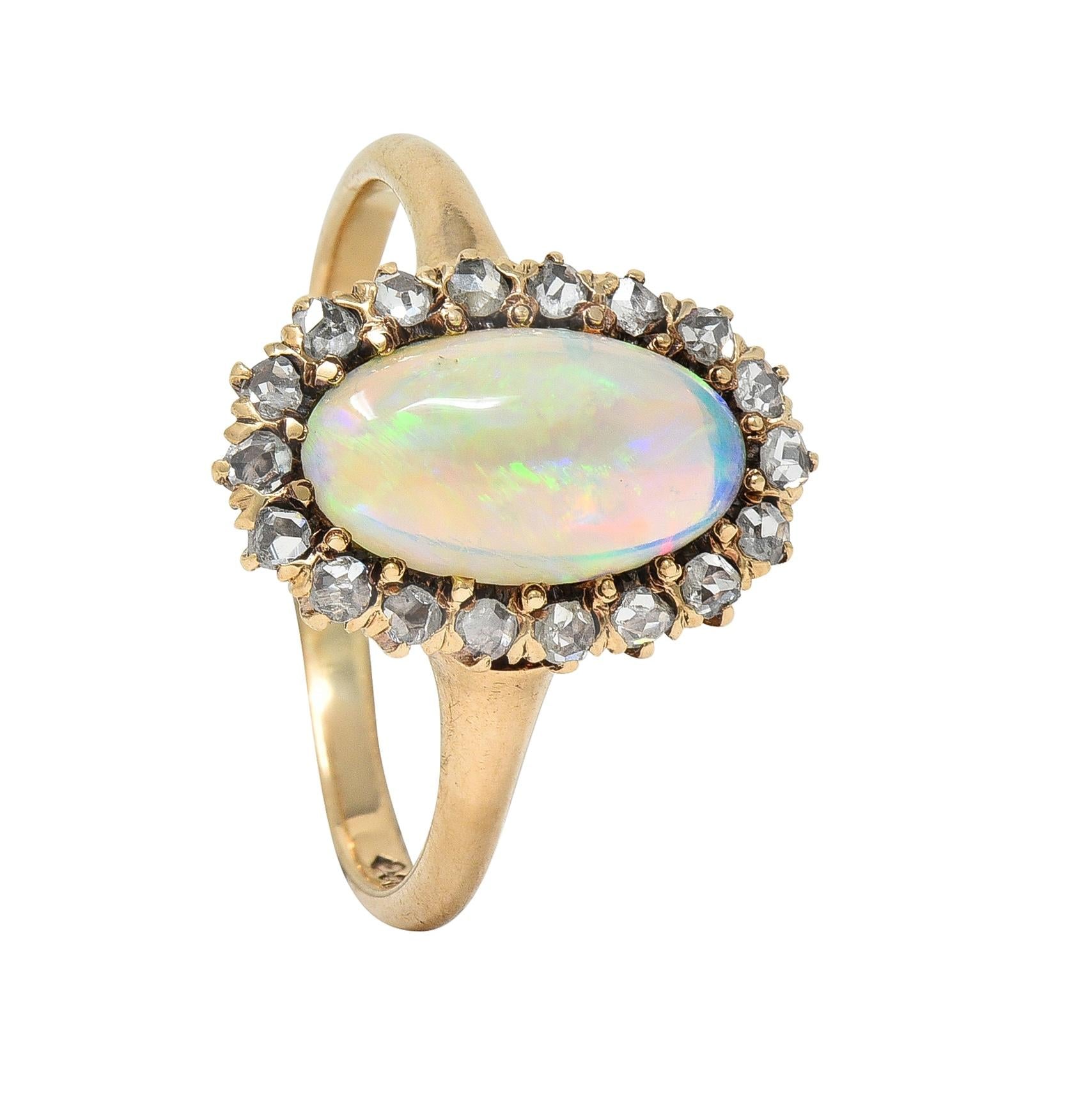 Victorian Opal Diamond 18 Karat Yellow Gold Antique Halo Ring