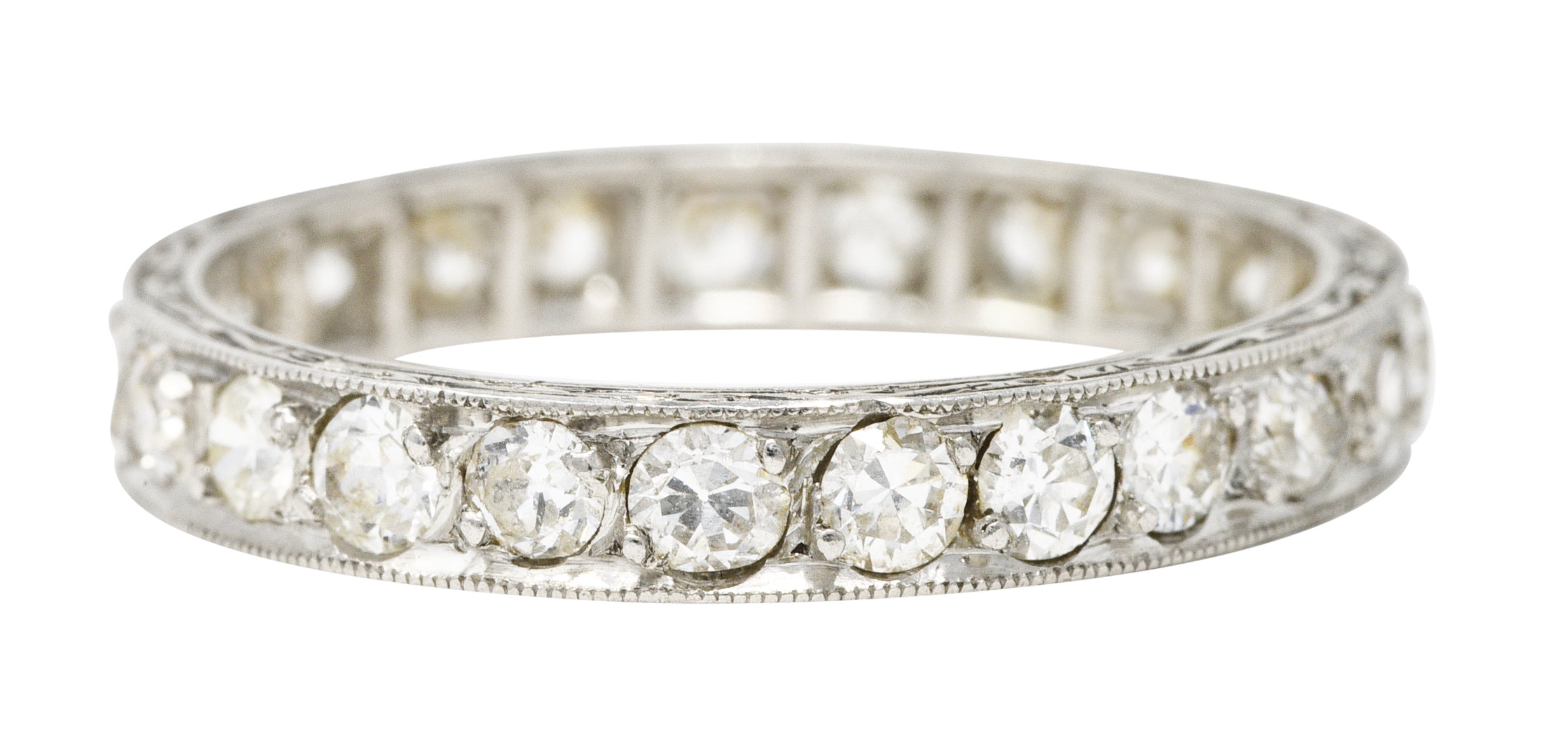 Art Deco Old European 1.15 CTW Diamond Platinum Garland Eternity Wedding Band Ring Wilson's Estate Jewelry