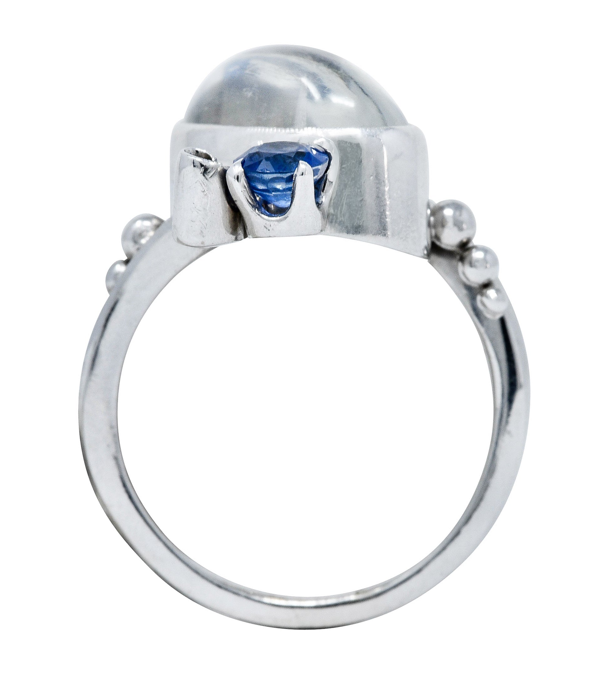 1940's Retro Moonstone Sapphire 14 Karat White Gold Bypass RingRing - Wilson's Estate Jewelry