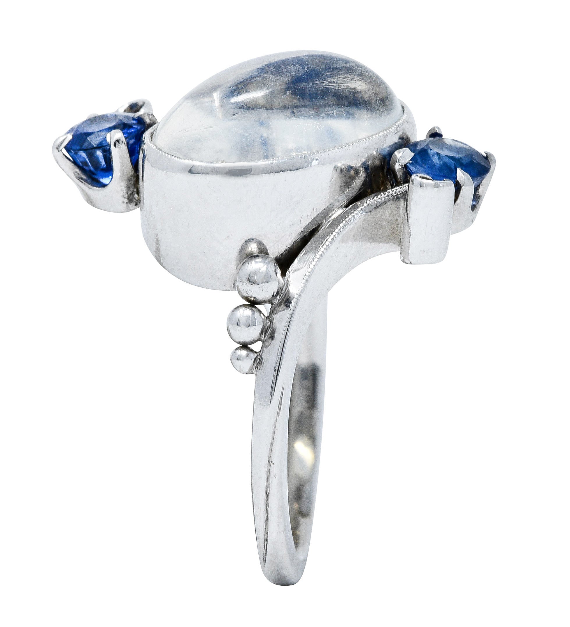 1940's Retro Moonstone Sapphire 14 Karat White Gold Bypass RingRing - Wilson's Estate Jewelry