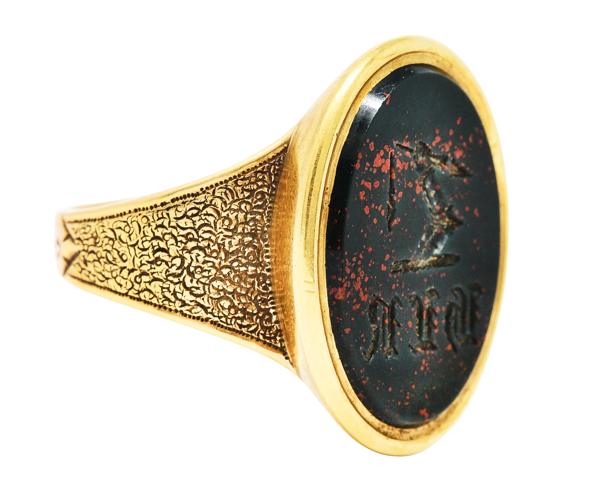 Victorian Bloodstone 18 Karat Gold Intaglio Monogram Signet Unisex RingRing - Wilson's Estate Jewelry