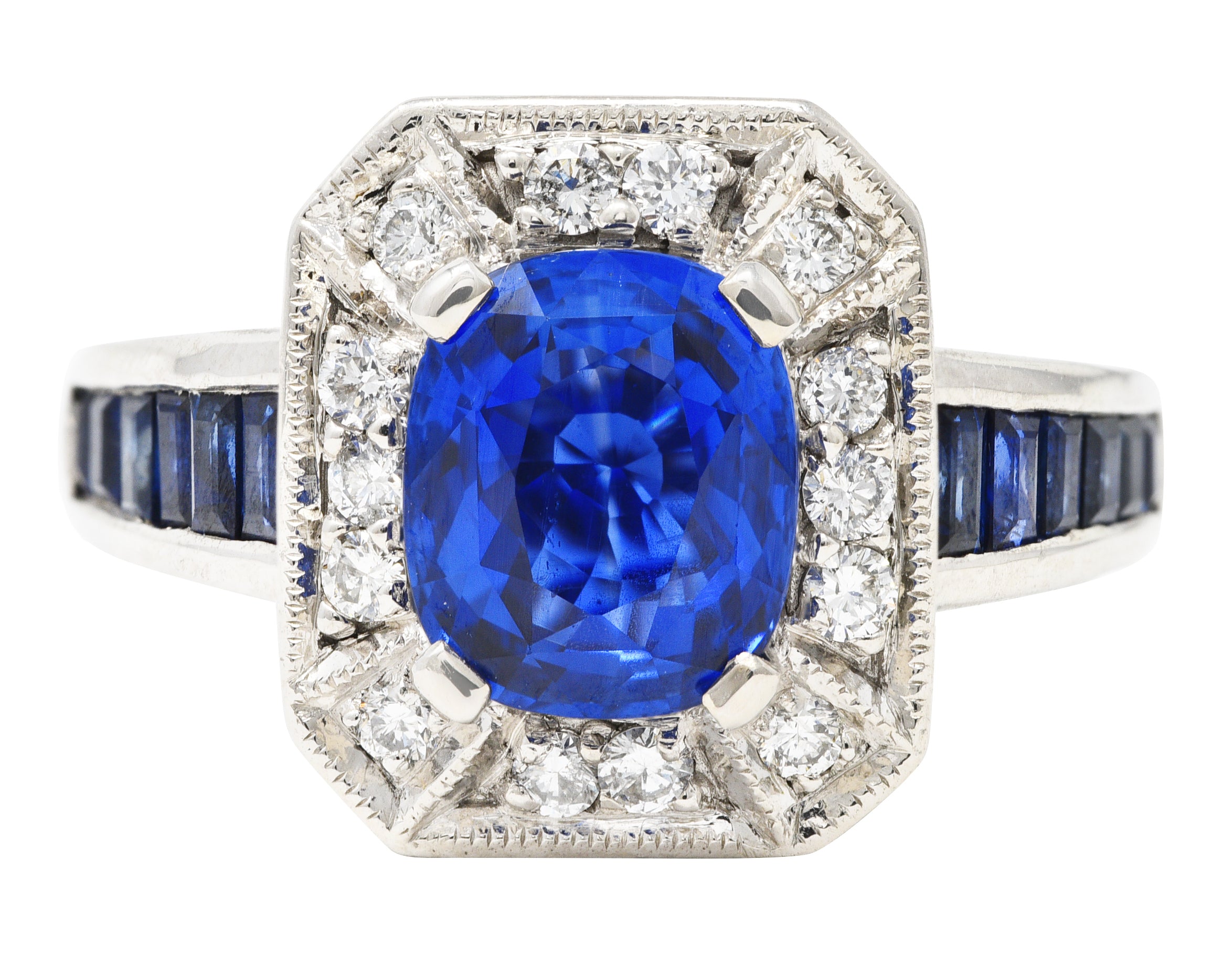 Early Mid-Century 4.90 CTW No Heat Ceylon Sapphire Diamond 14 Karat White Gold Vintage Gemstone Ring GIA Wilson's Estate Jewelry