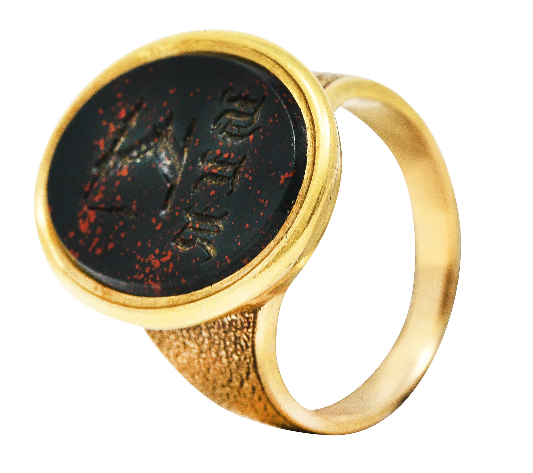 Victorian Bloodstone 18 Karat Gold Intaglio Monogram Signet Unisex RingRing - Wilson's Estate Jewelry