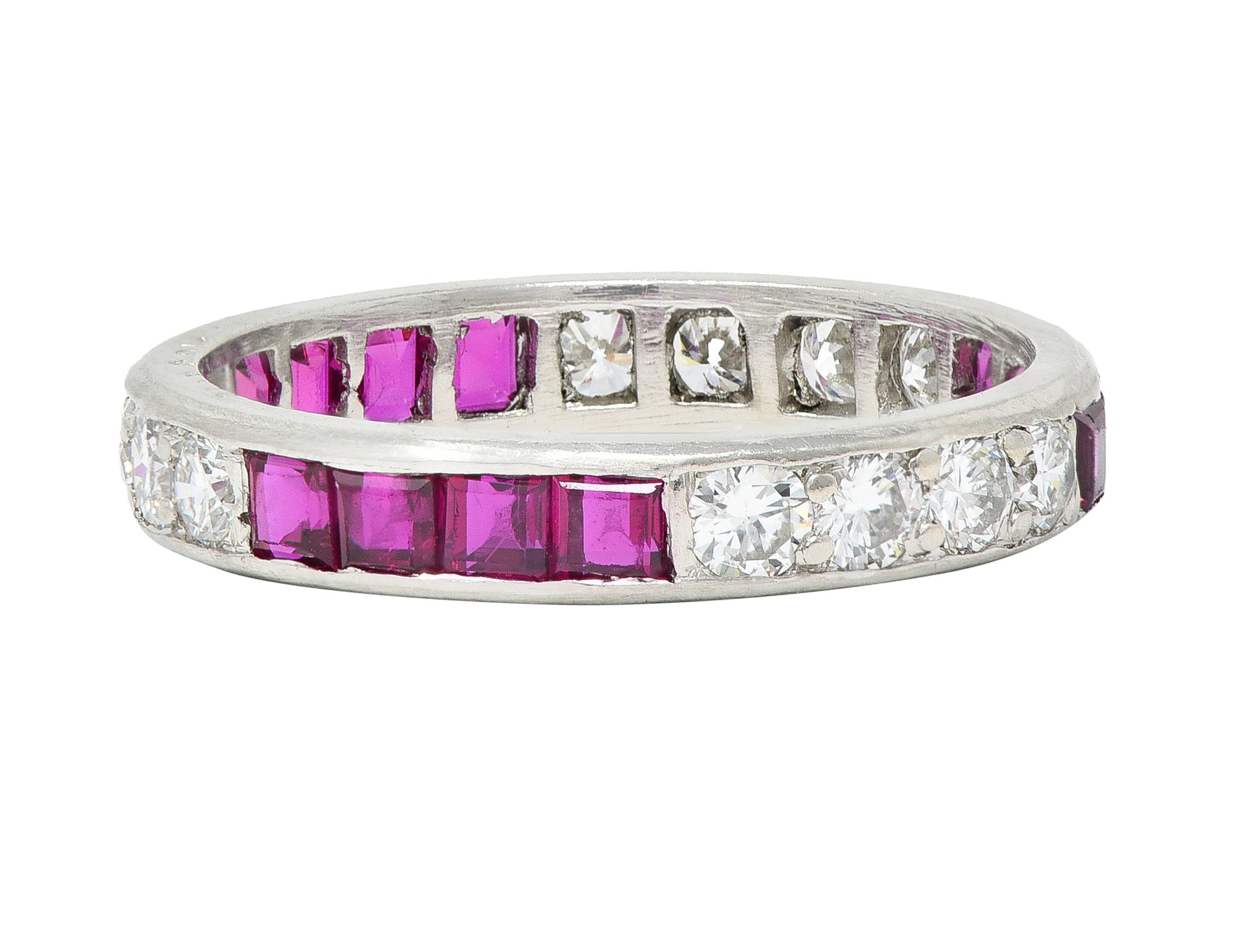 1960's Oscar Heyman 1.72 CTW Diamond Ruby Platinum Eternity Band Ring