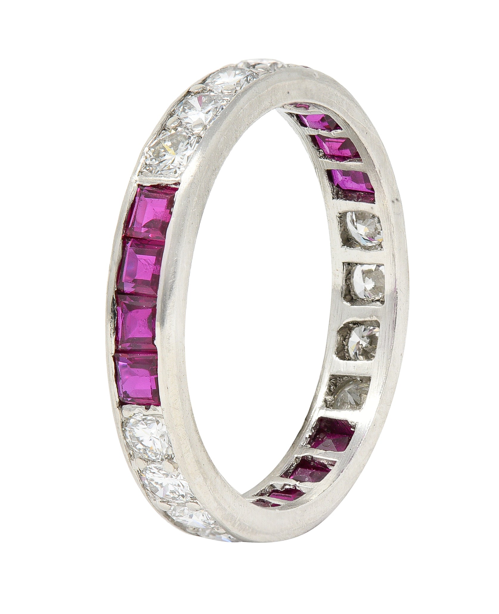 1960's Oscar Heyman 1.72 CTW Diamond Ruby Platinum Eternity Band Ring