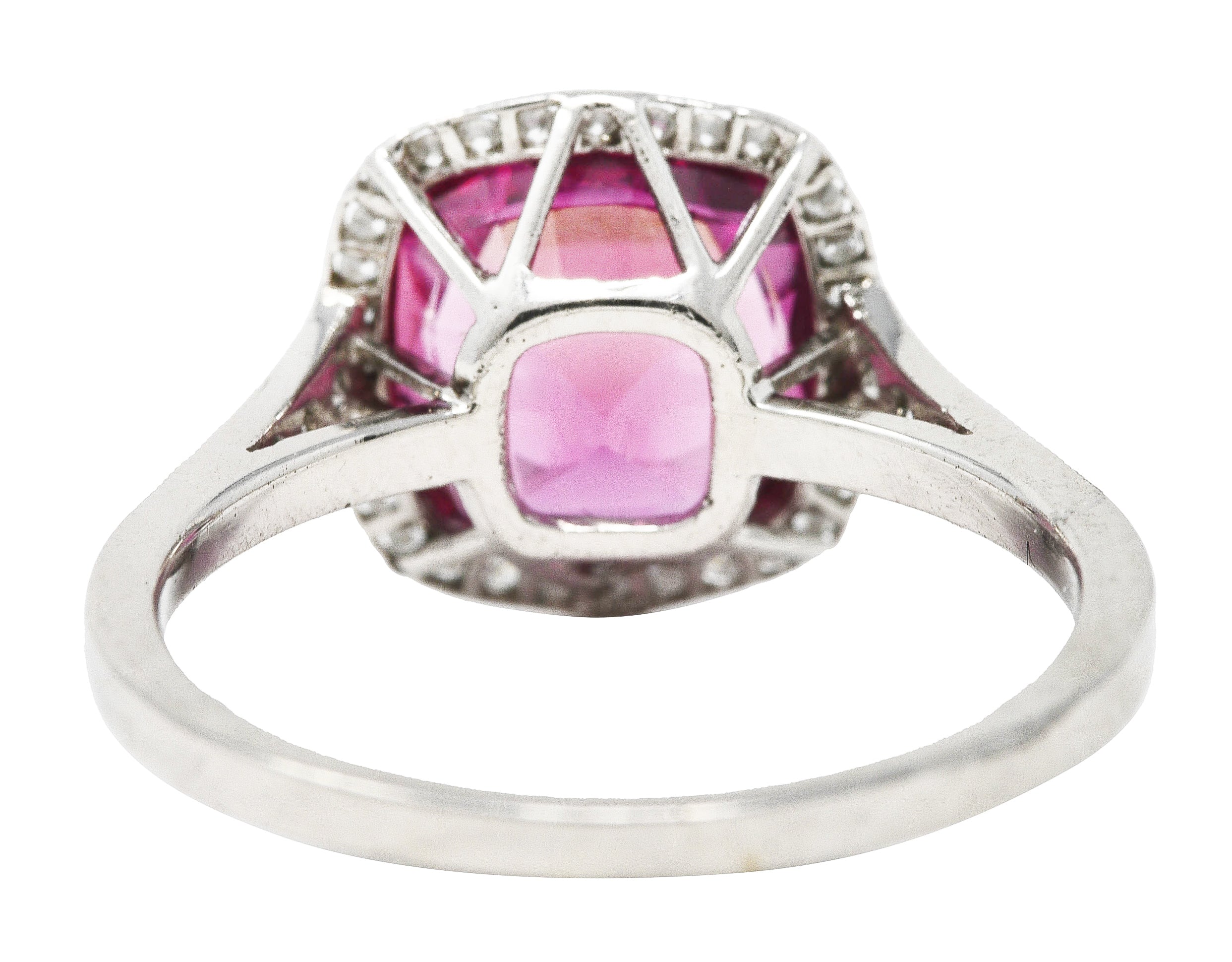 Contemporary 3.60 CTW Pink Sapphire Diamond Platinum Diamond Halo Gemstone Ring GIA Wilson's Estate Jewelry