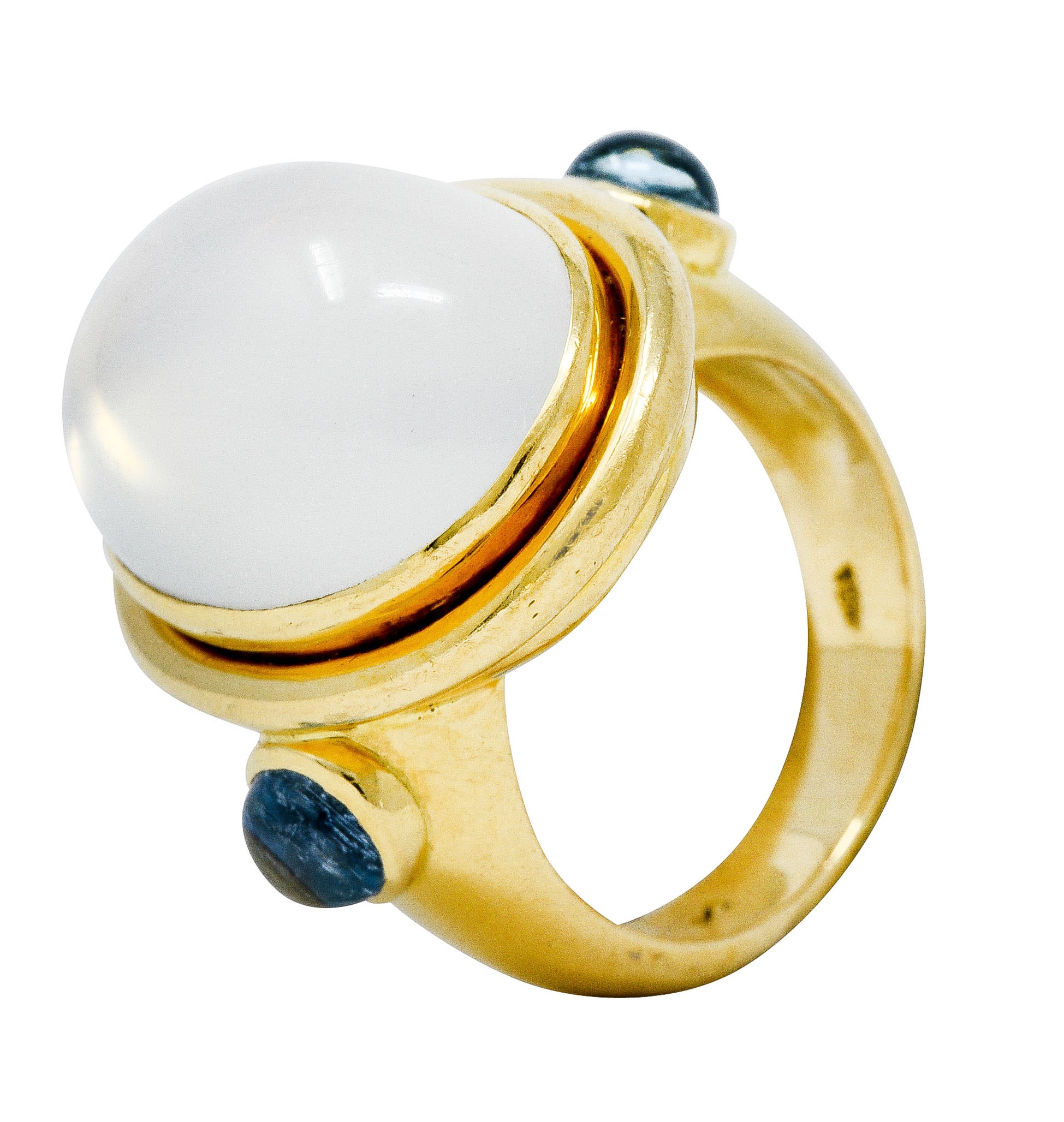 Elizabeth Locke Moonstone Aquamarine 18 Karat Gold Cabochon RingRing - Wilson's Estate Jewelry