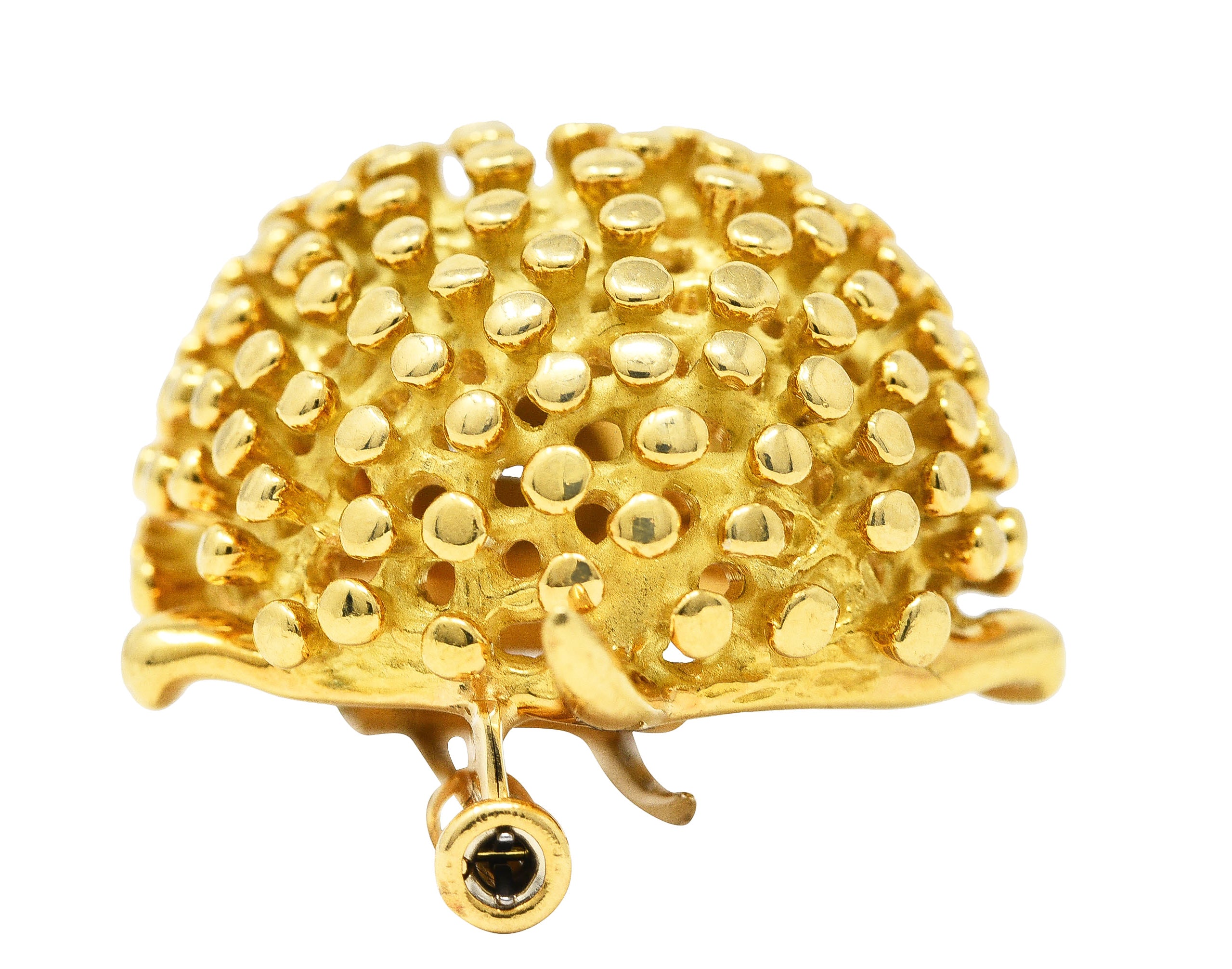 Tiffany & Co. 1960's Ruby 18 Karat Yellow Gold Hedgehog Vintage Brooch Wilson's Estate Jewelry