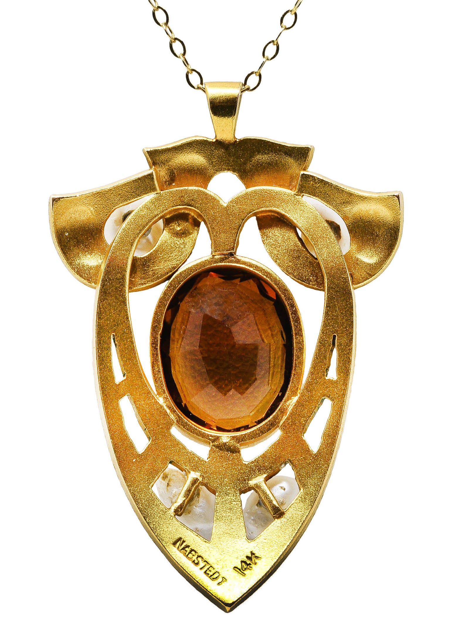 Nabstedt Art Nouveau Citrine Pearl 14 Karat Gold Pendant NecklaceNecklace - Wilson's Estate Jewelry